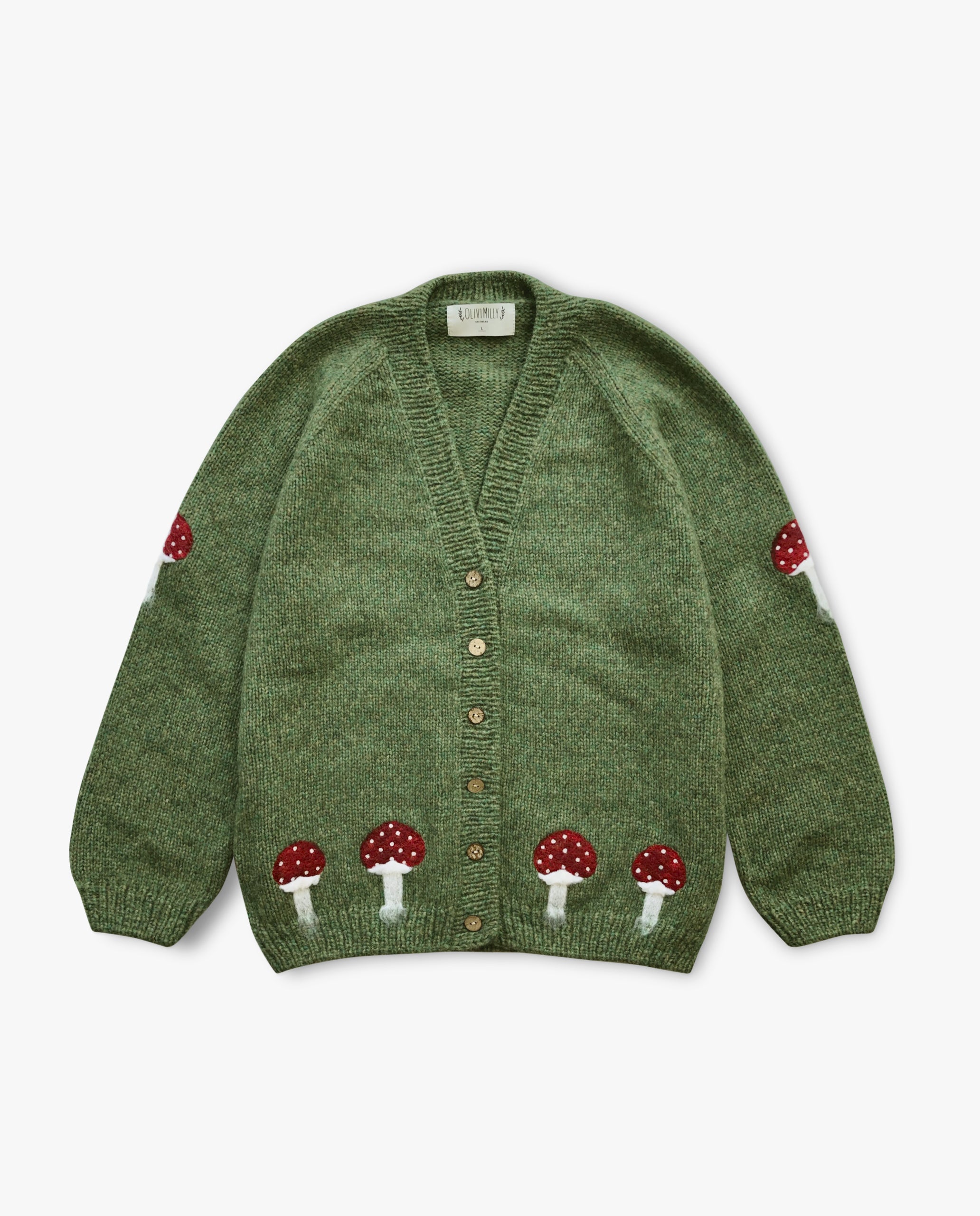 Adult Mushrooms cardigan | Moss Green
