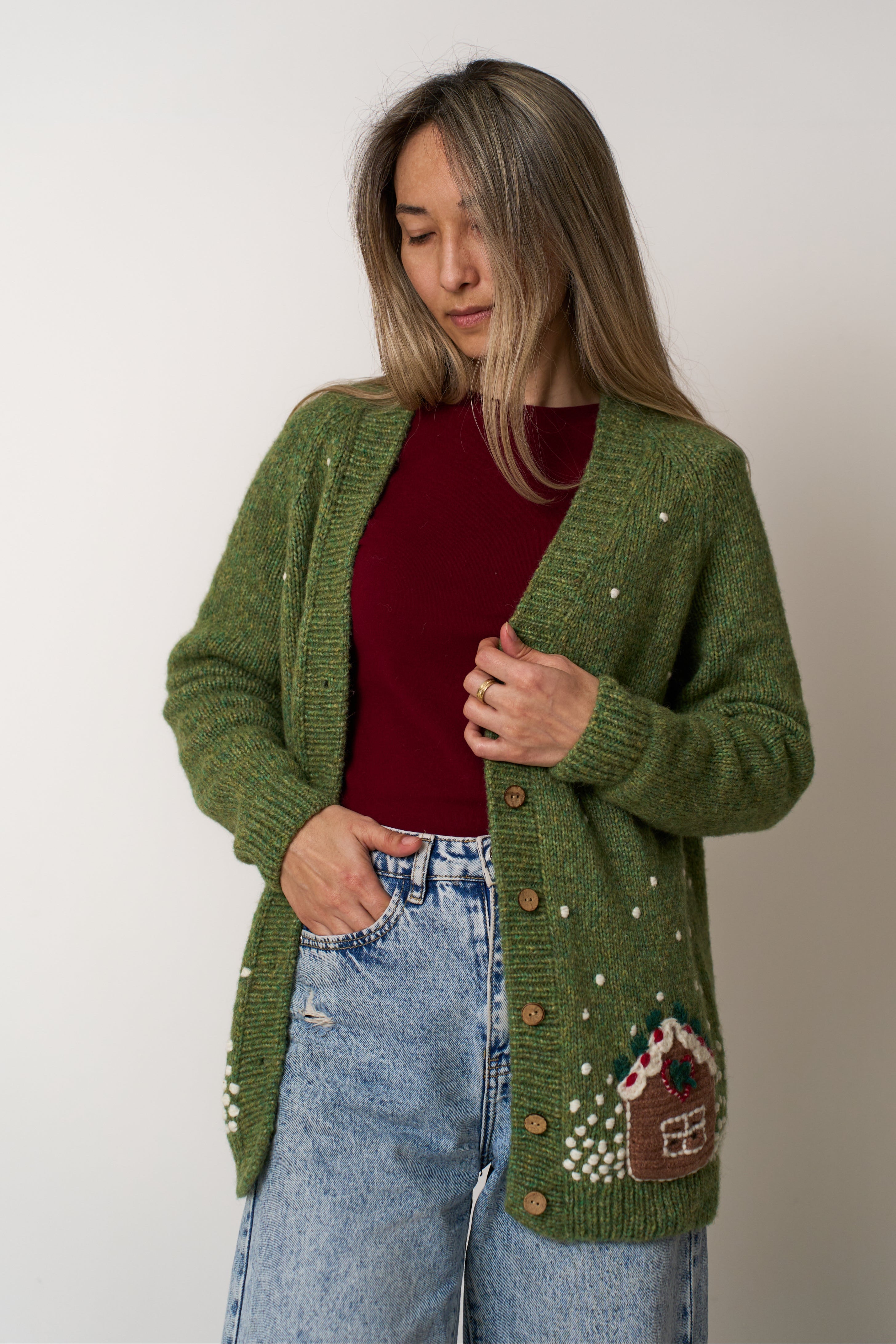 Adult Winter Fairy Tale cardigan| Moss Green