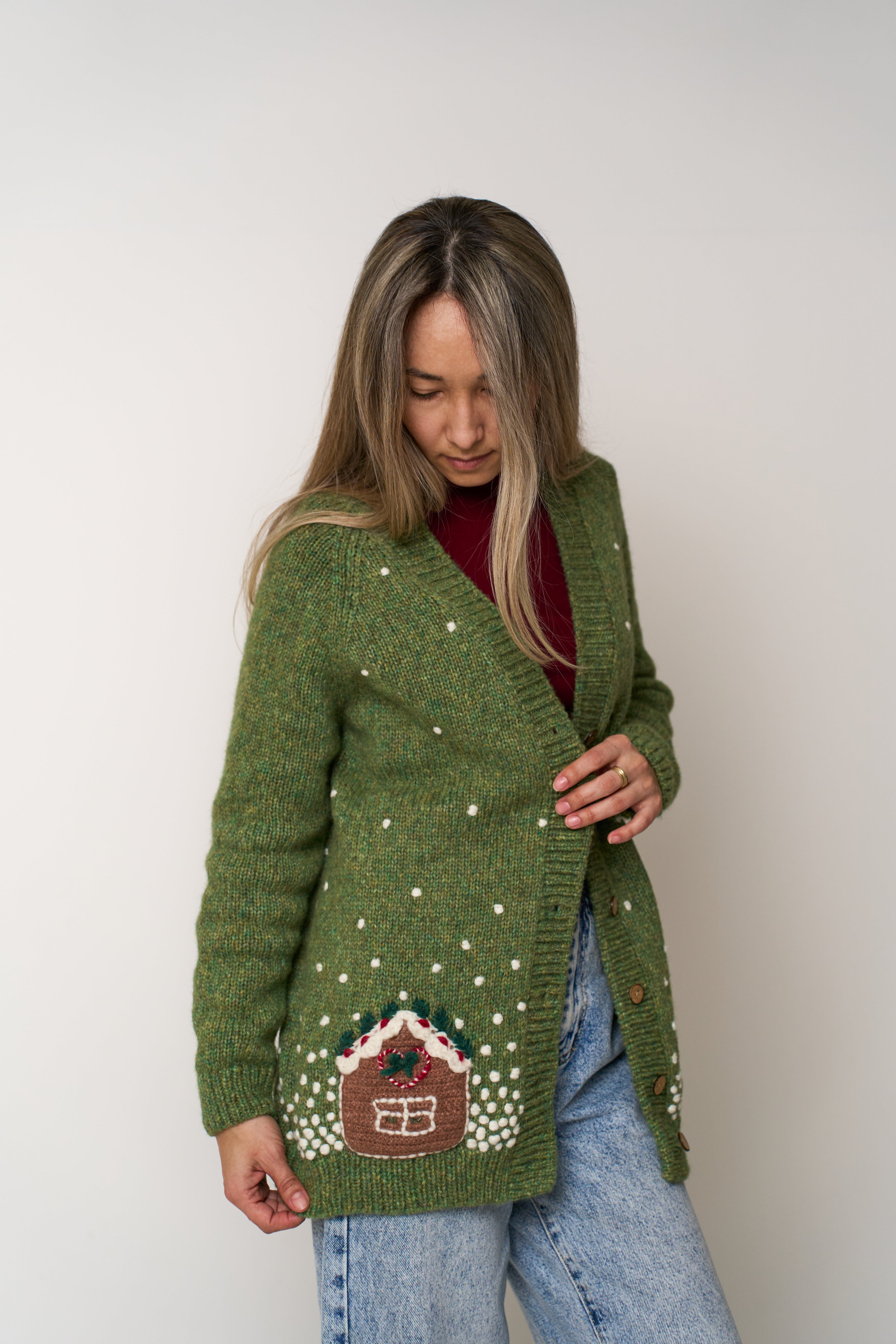 Adult Winter Fairy Tale cardigan| Moss Green