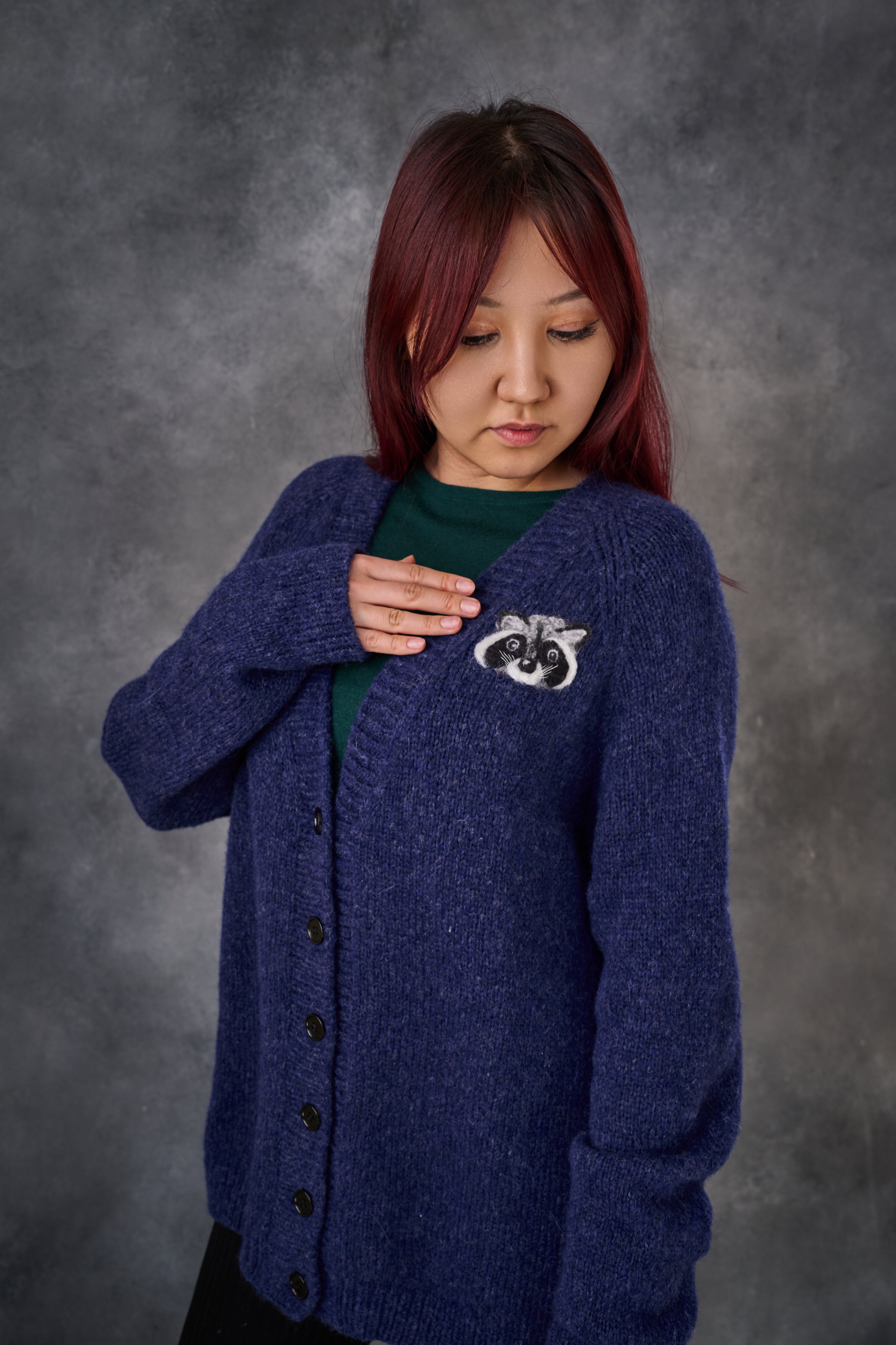 Adult Raccoon cardigan | Dark blue