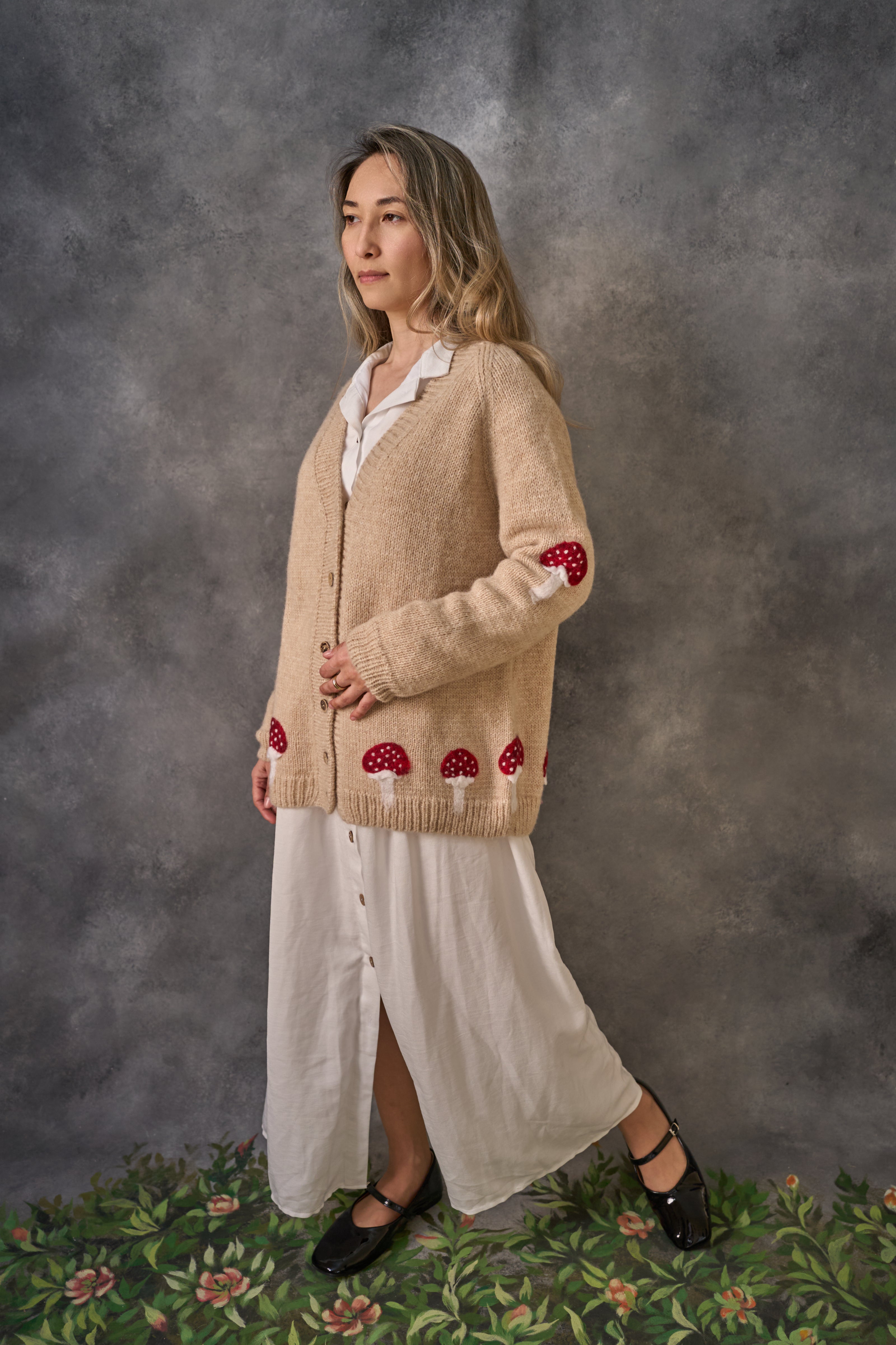Adult Mushrooms cardigan | wheat