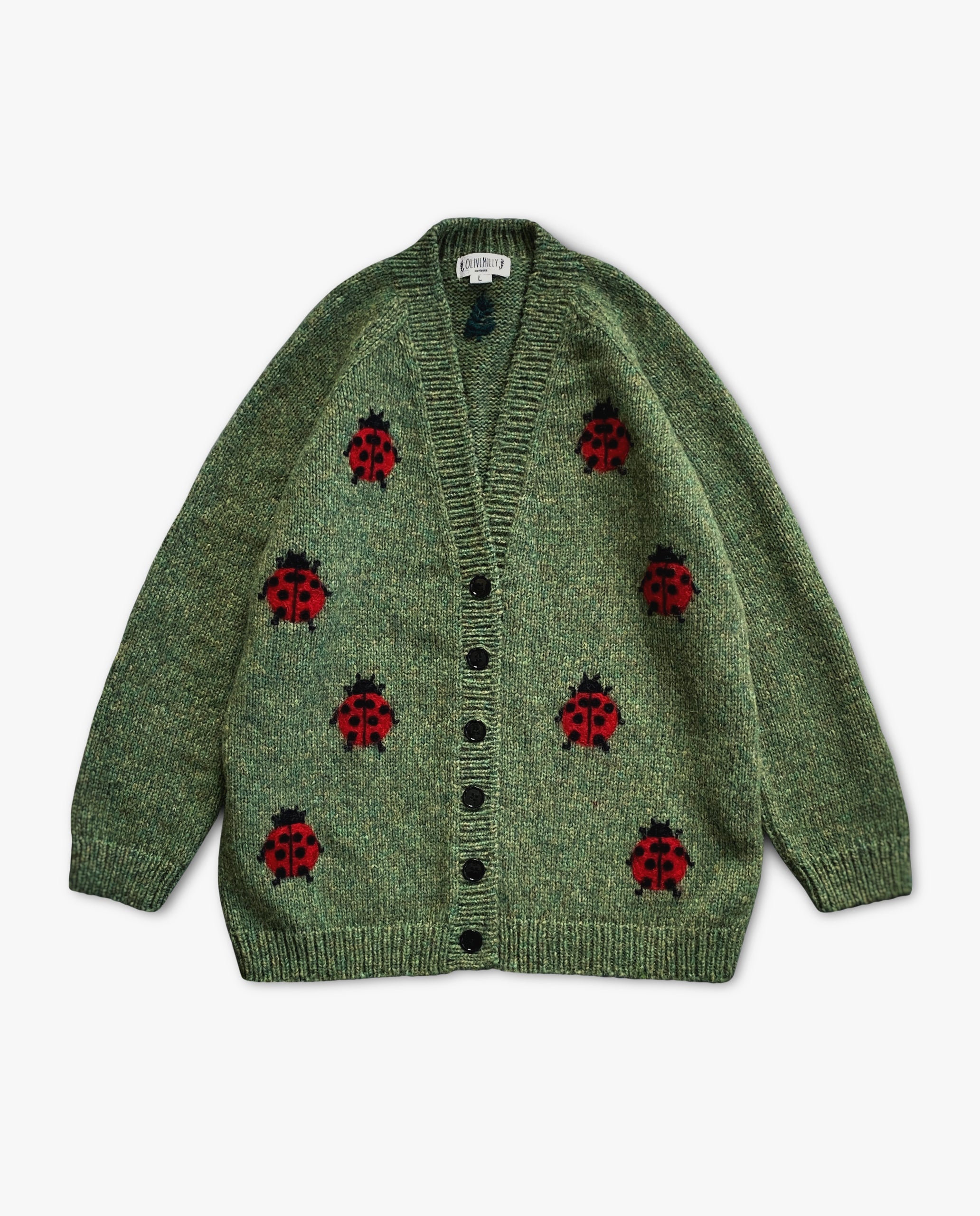 Adult Ladybug cardigan | Moss Green