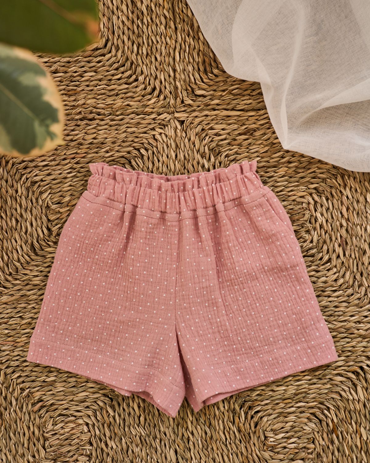 Polka Dot Muslin Shorts | Powder Pink