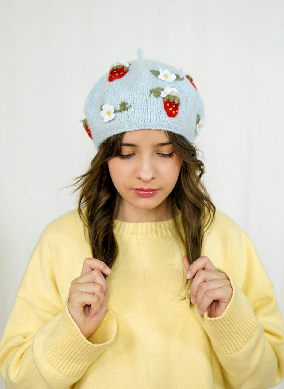 Strawberries Beret | Blue | In Stock