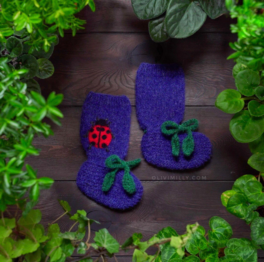 Ladybug Booties |dark blue| in stock (1-2y)