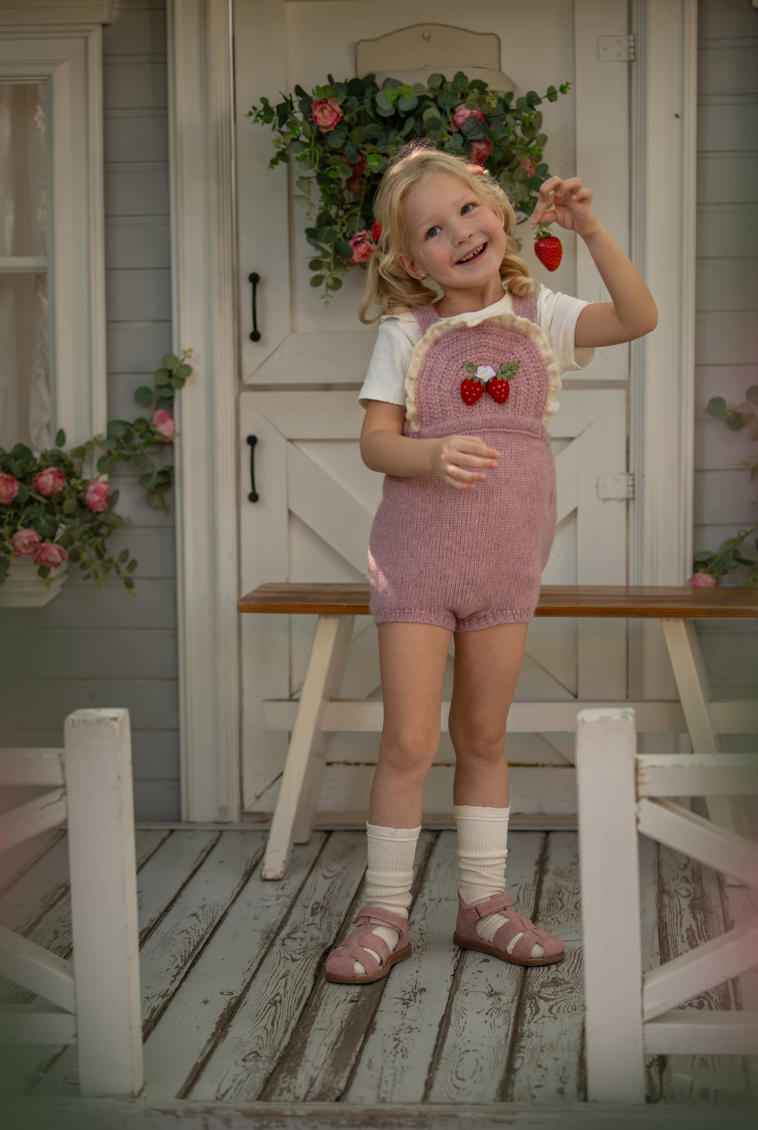 Strawberries Romper | Powder Pink