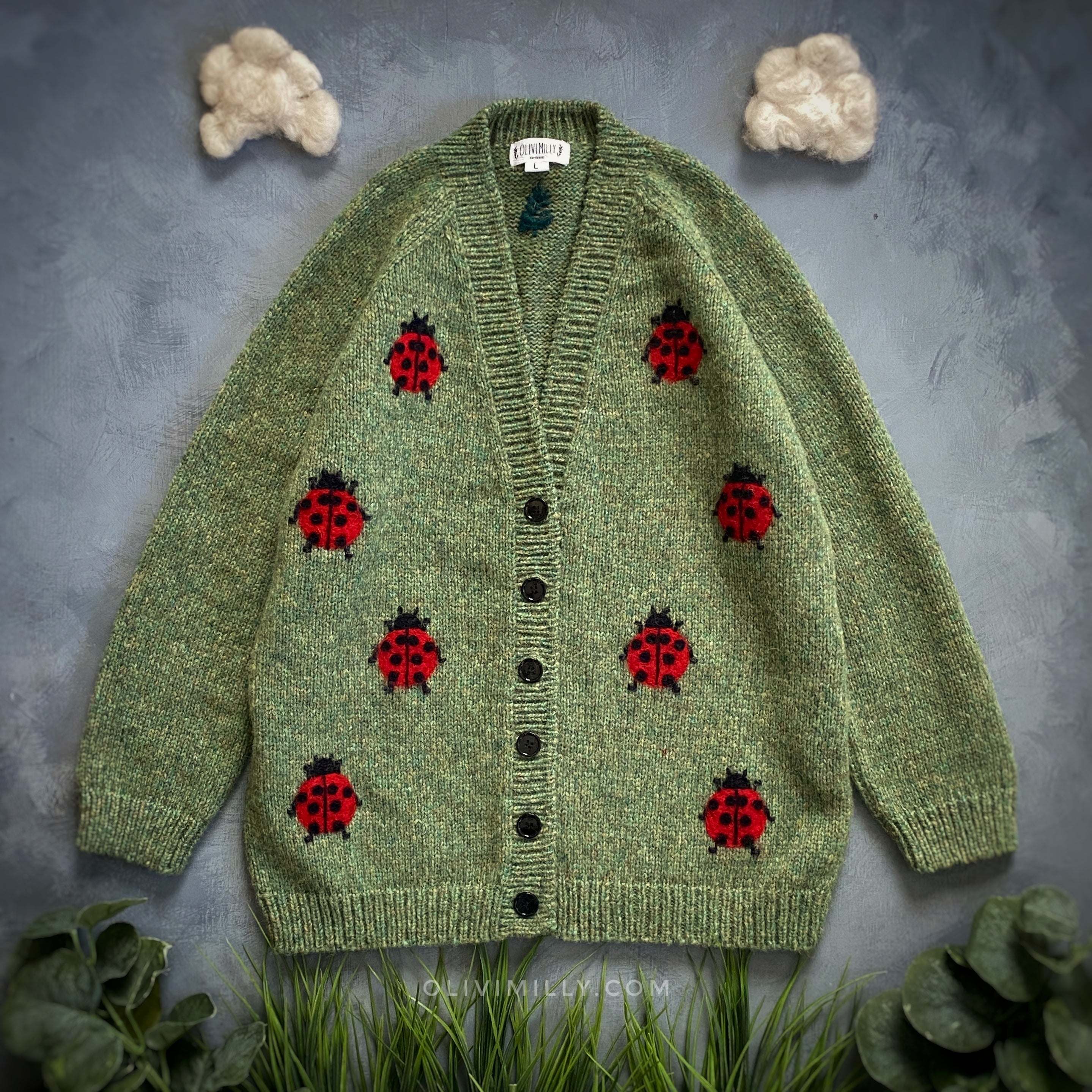 Adult Ladybug cardigan | Moss Green
