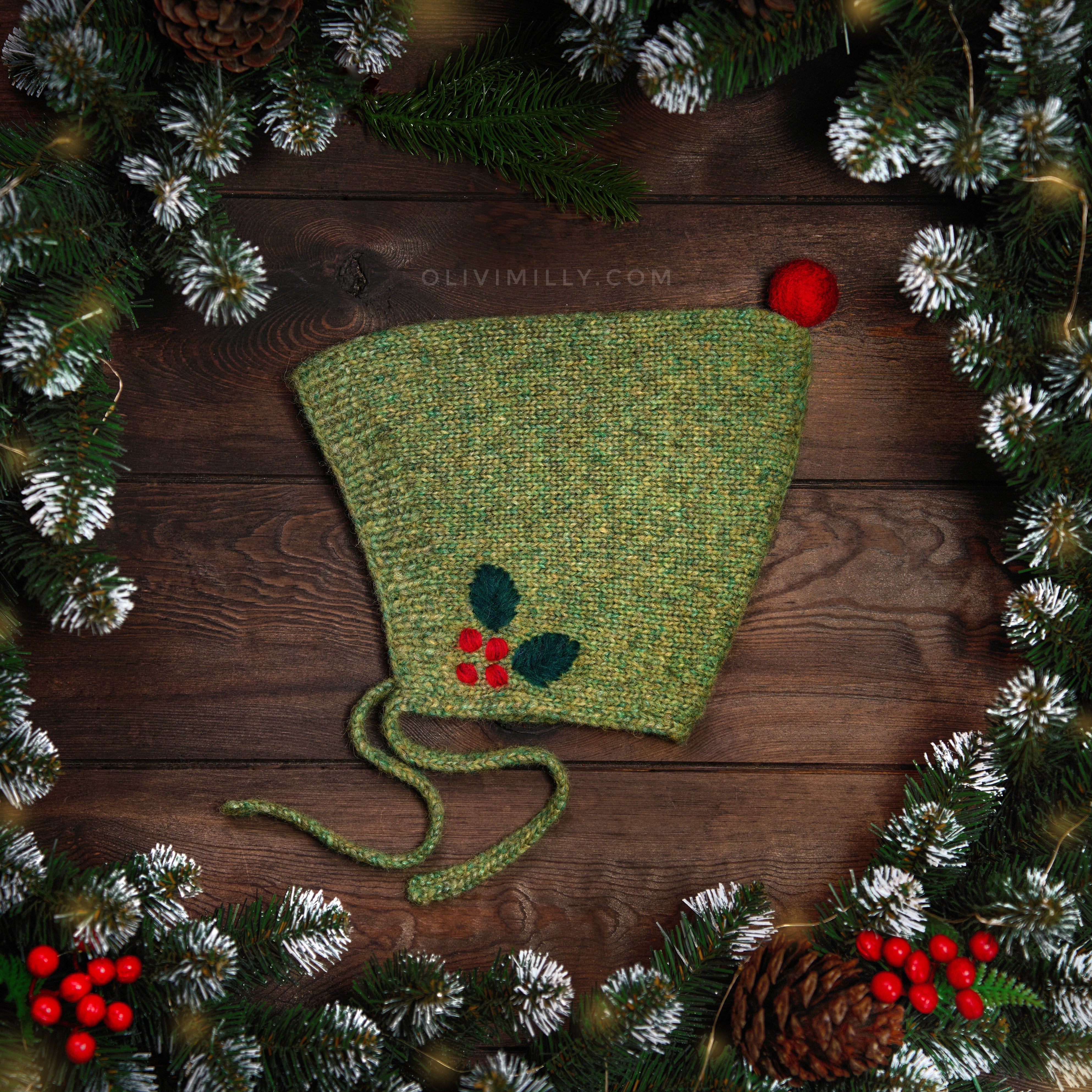 Winter Fairy Tale bonnet | Moss Green