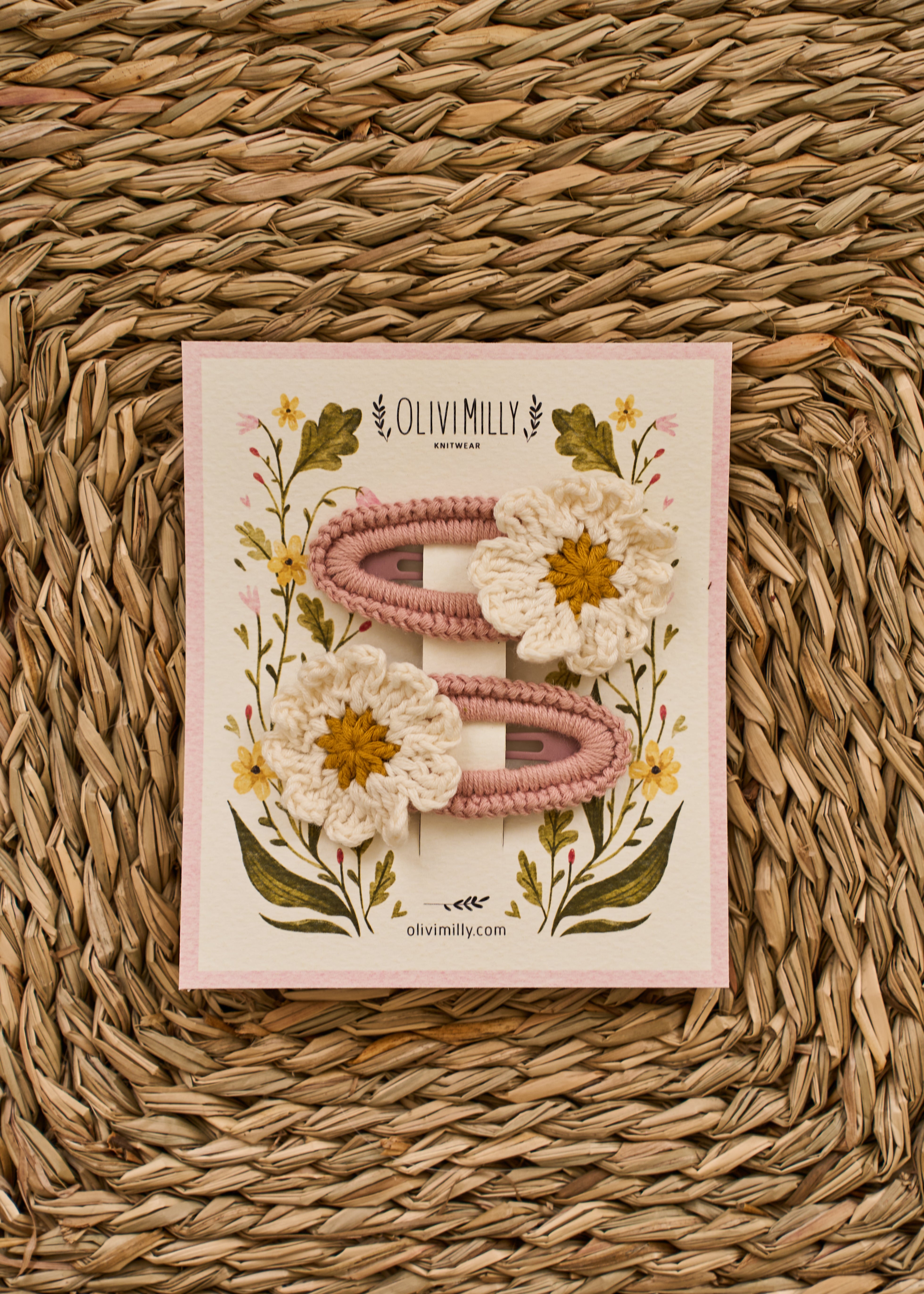 Daisy Hair Clips | Powder Pink | In Stock