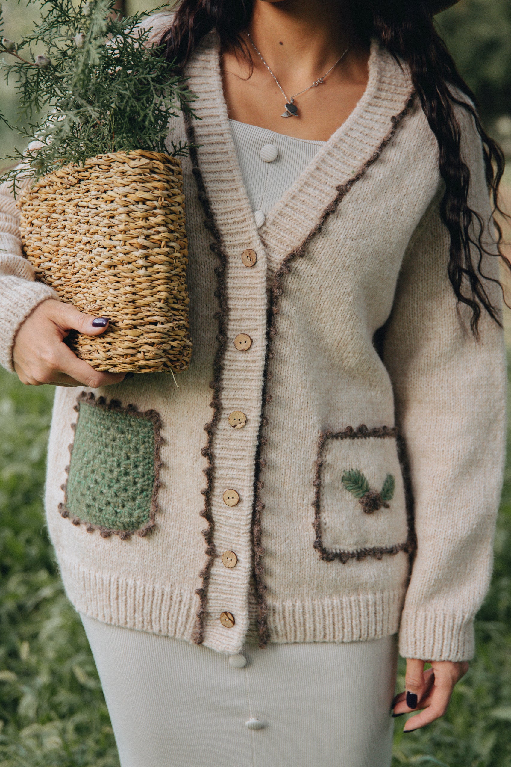 Adult Spruce cardigan with poсkets | Wheat