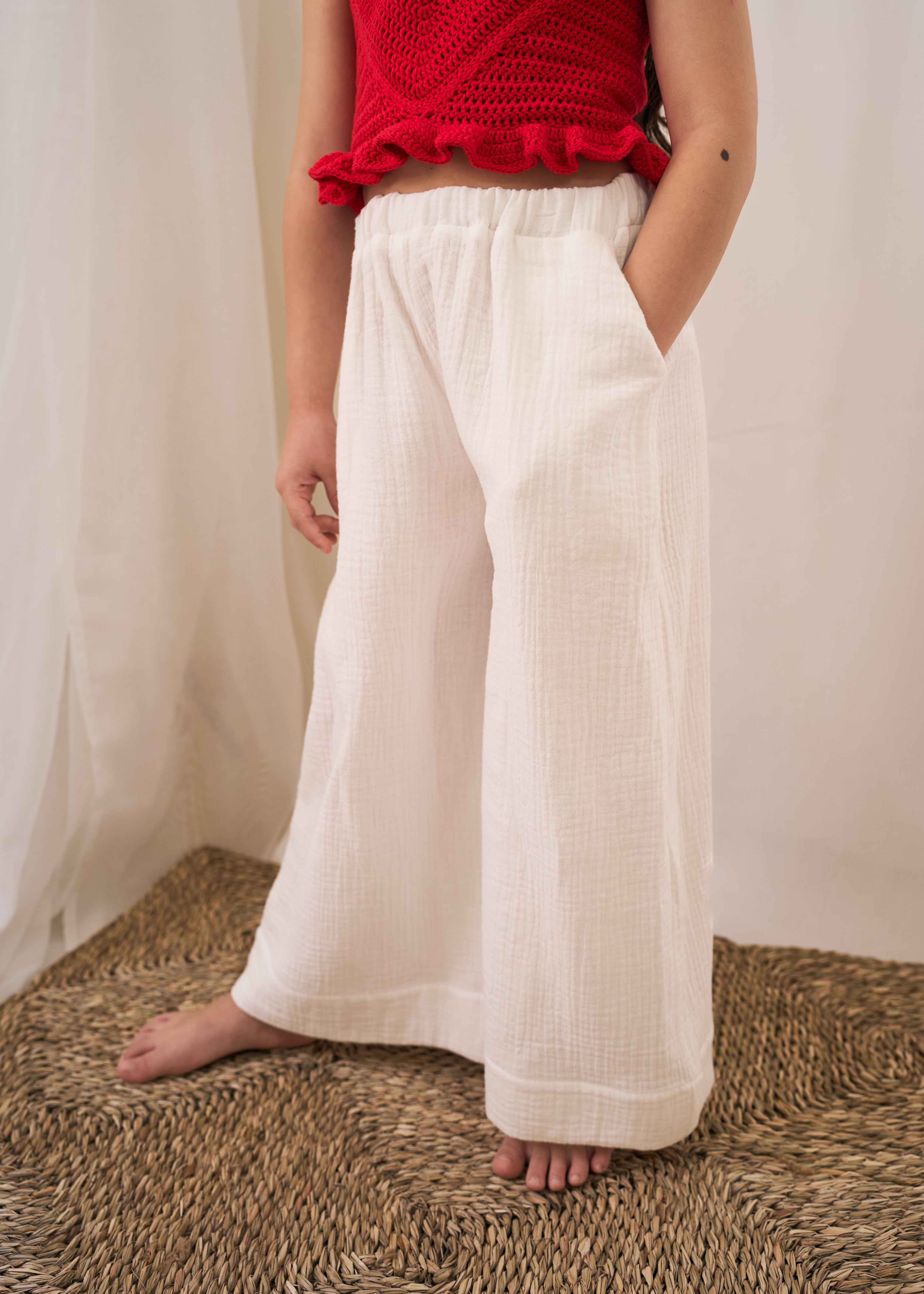 Palazzo Muslin Pants | White | In Stock (4-5 y)