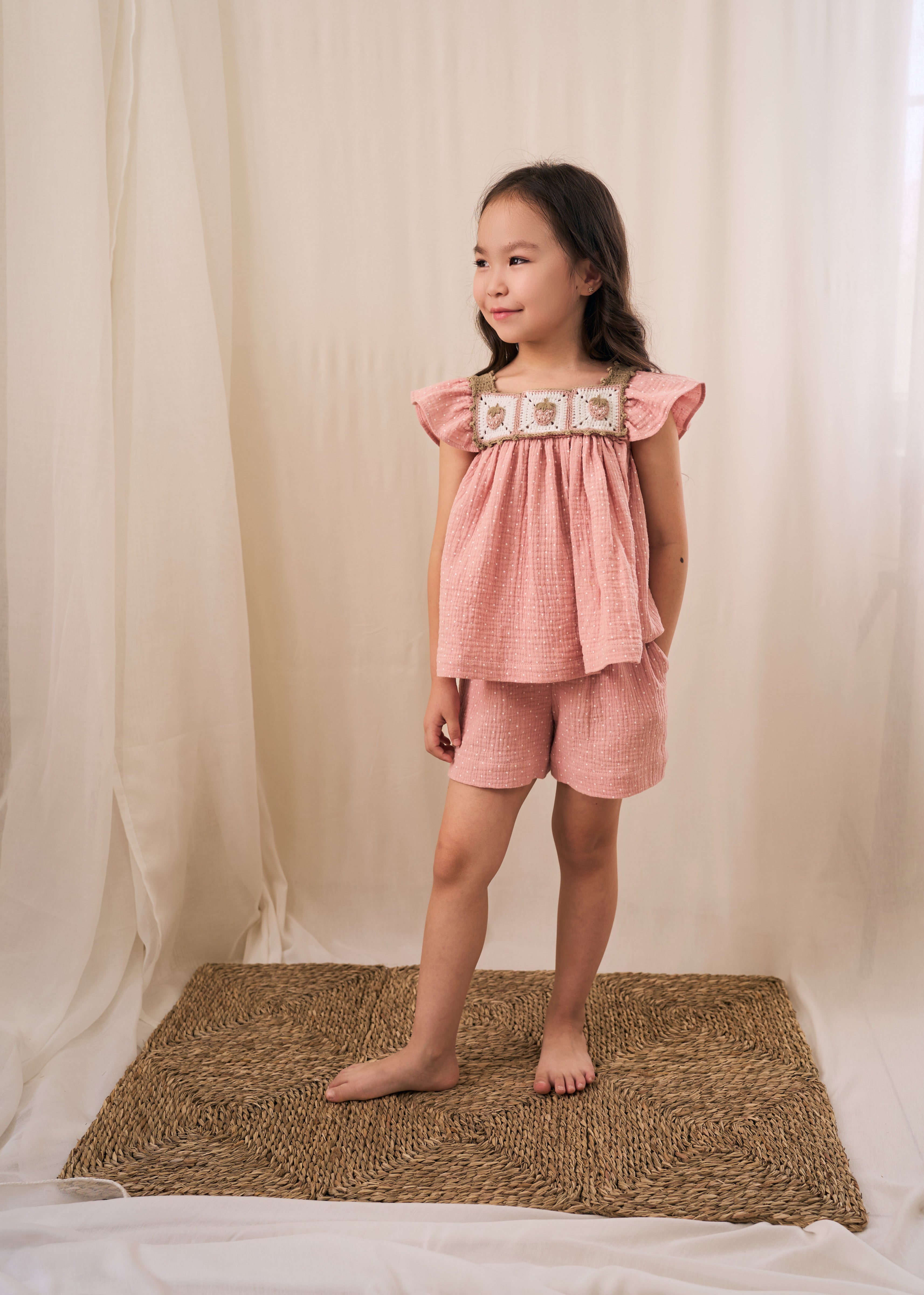 Polka Dot Muslin Shorts | Powder Pink