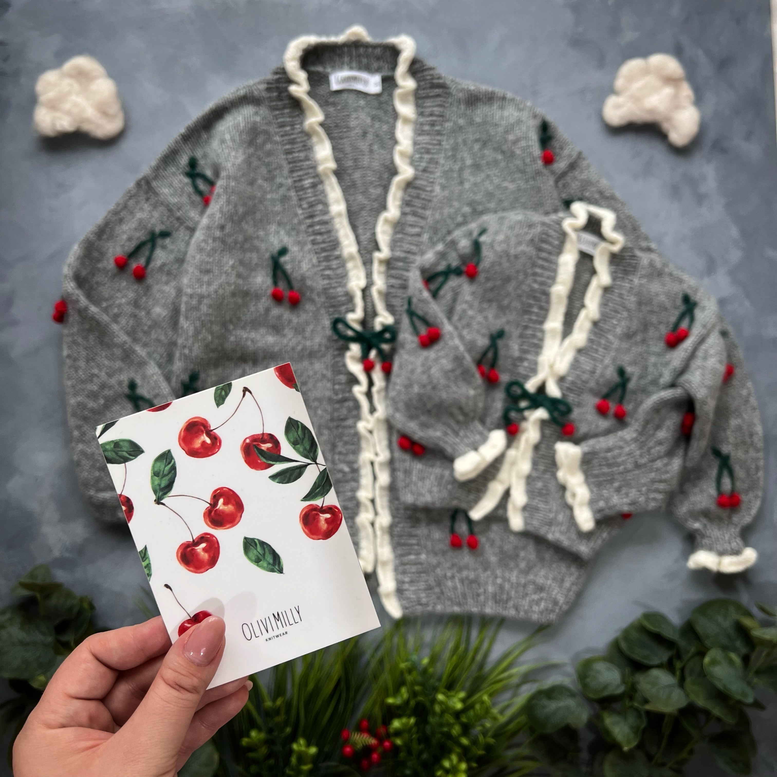 Adult  Cherries Cardigan | Dark grey