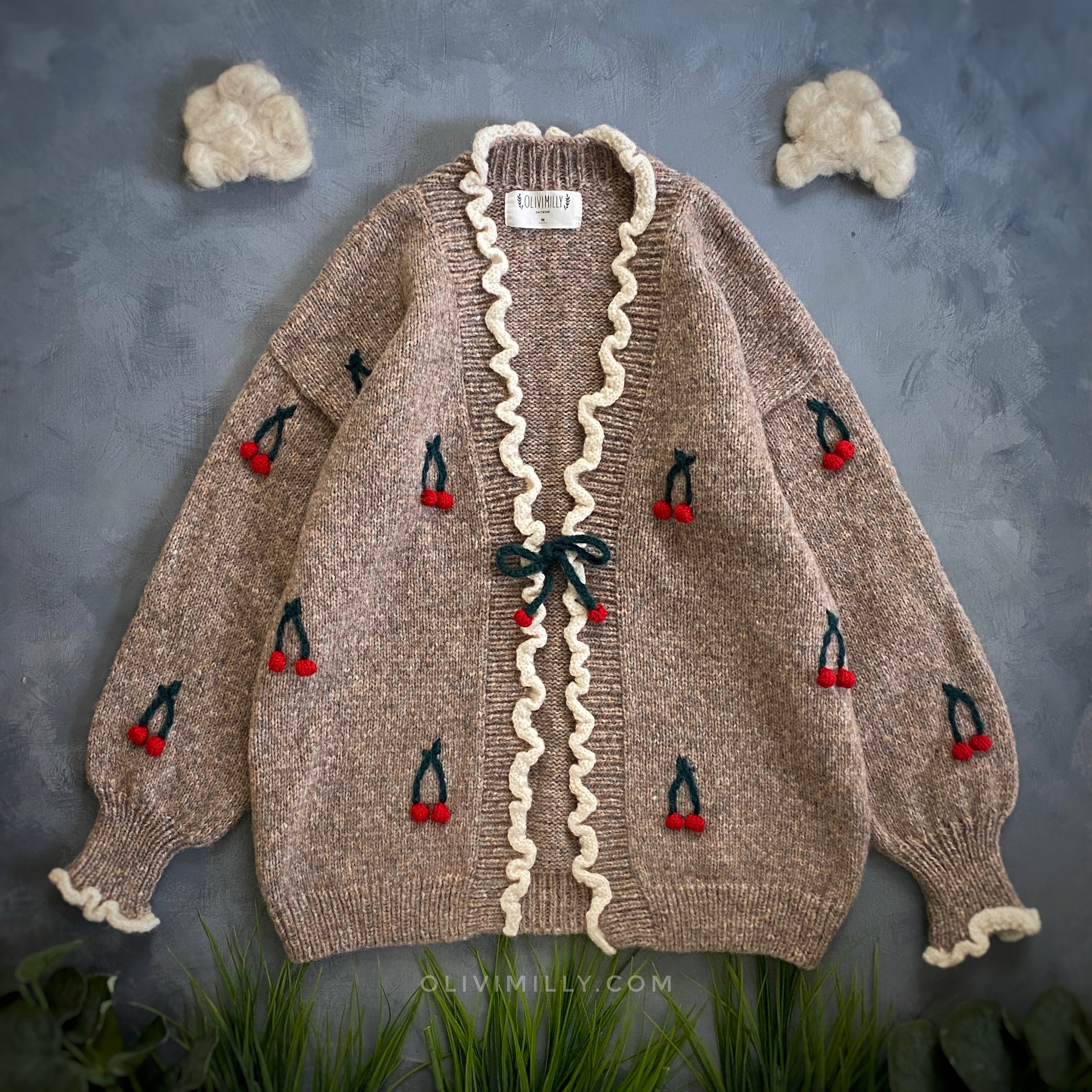 Adult Cherries Cardigan | Beigebrown