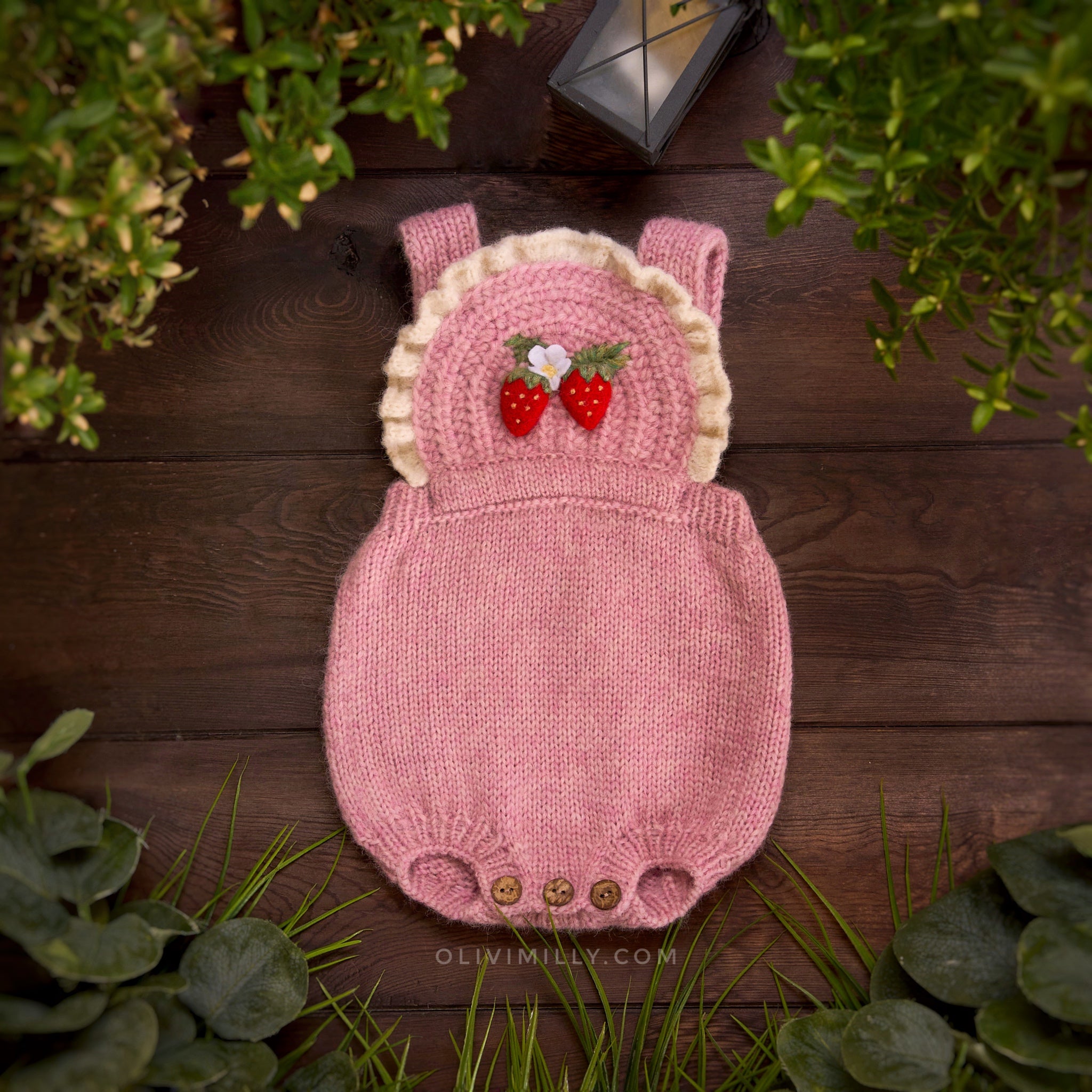 Strawberries Romper | Powder Pink
