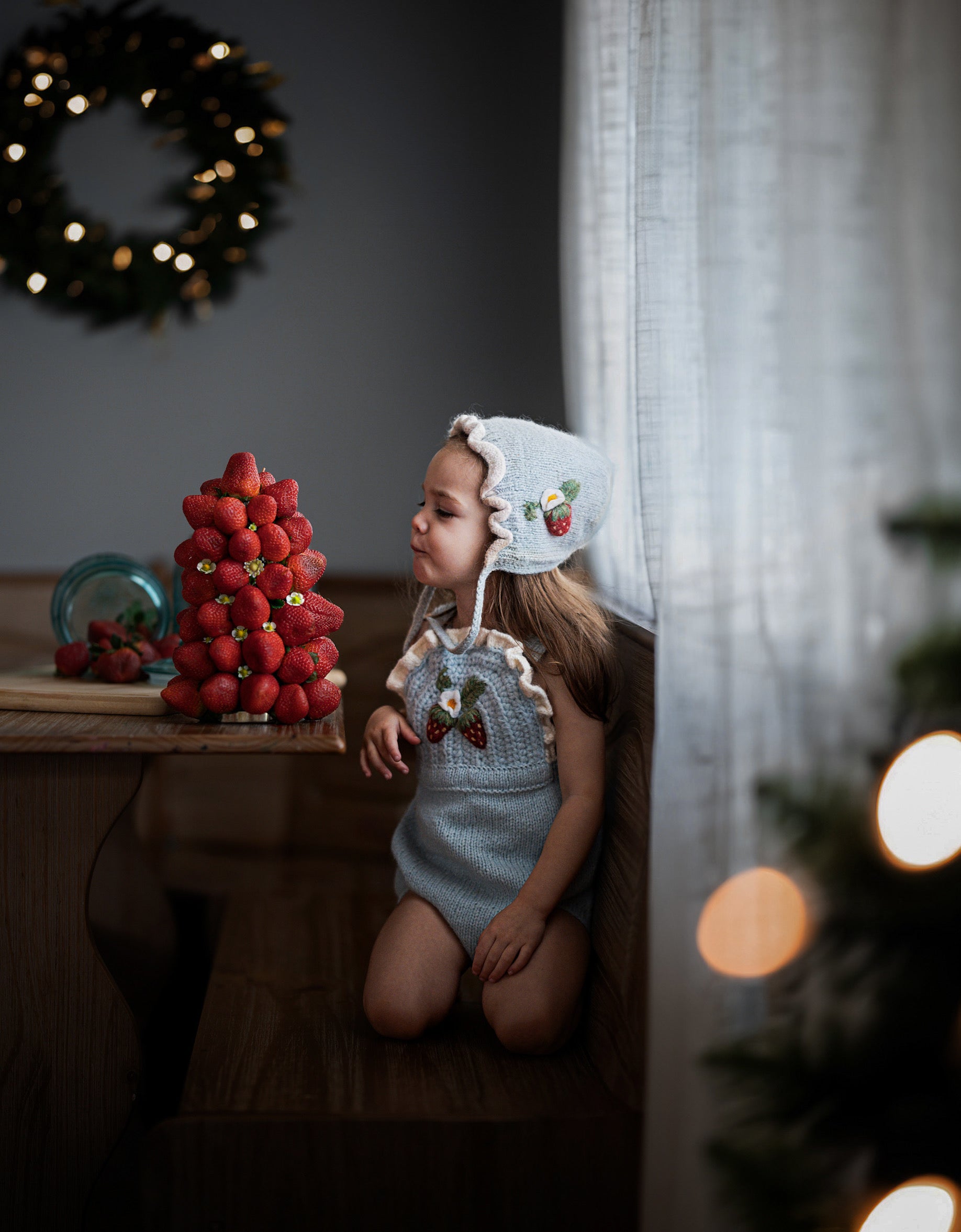 Strawberries Romper | Blue