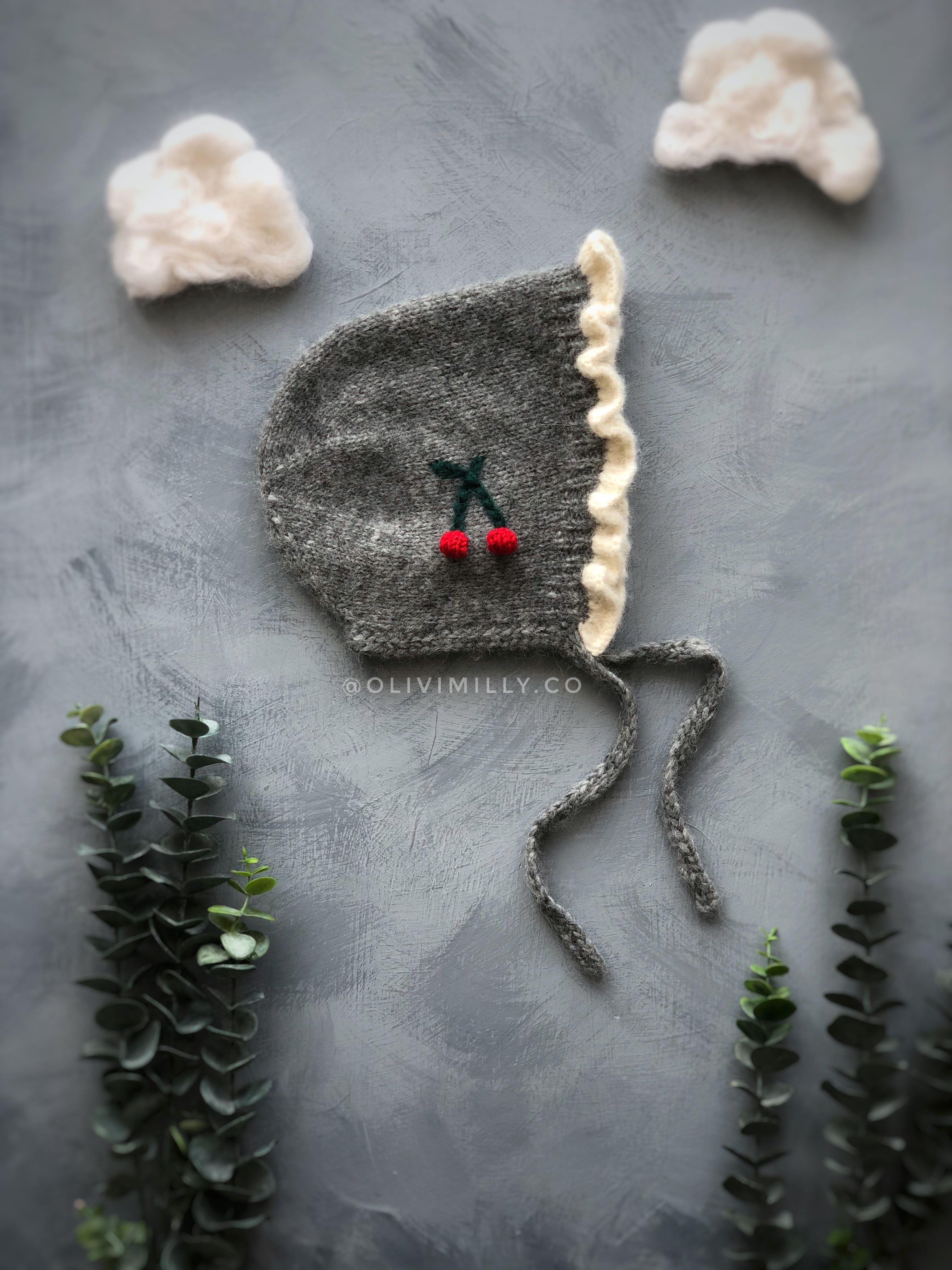 Cherries bonnet | Dark grey