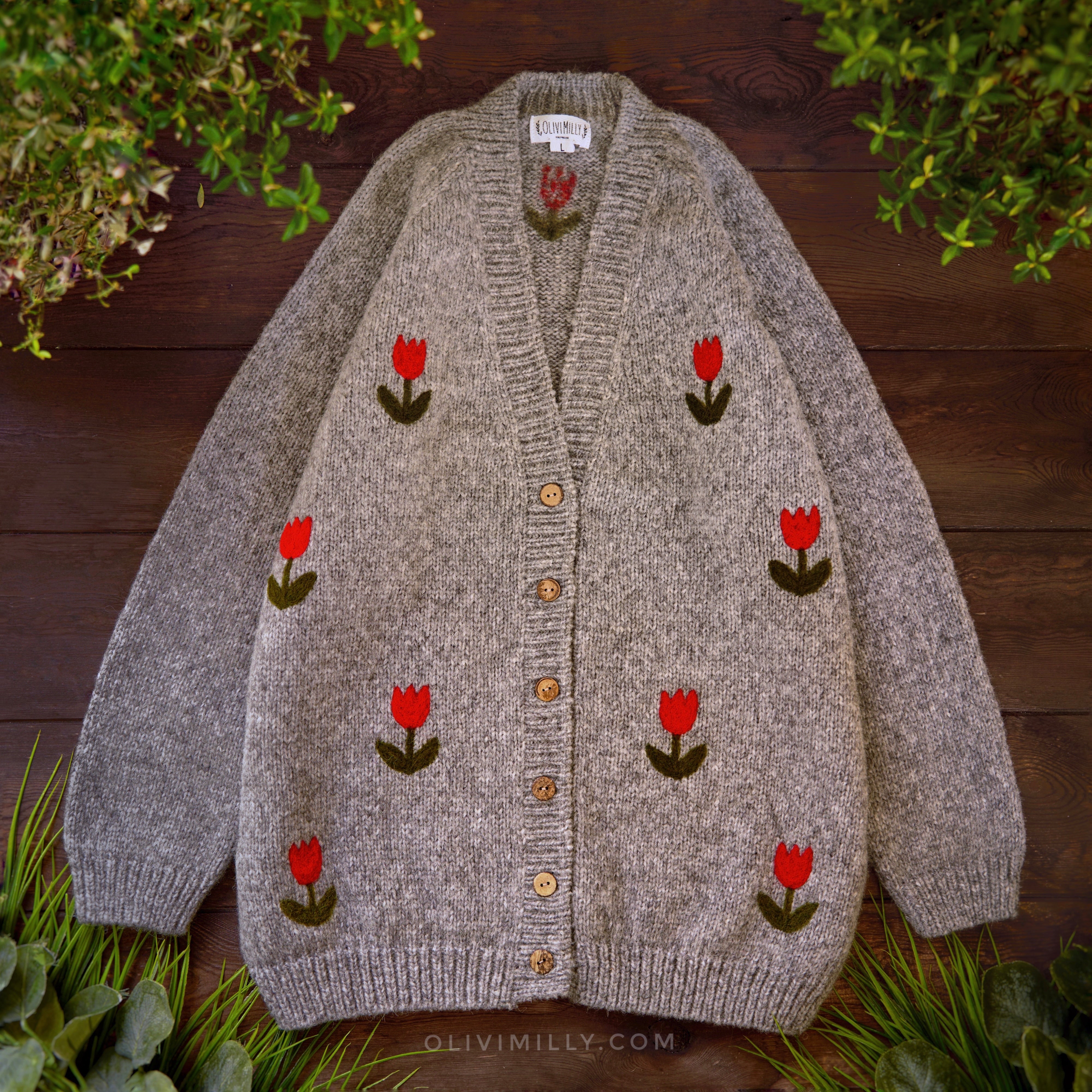 Adult Tulips cardigan | Dark Grey