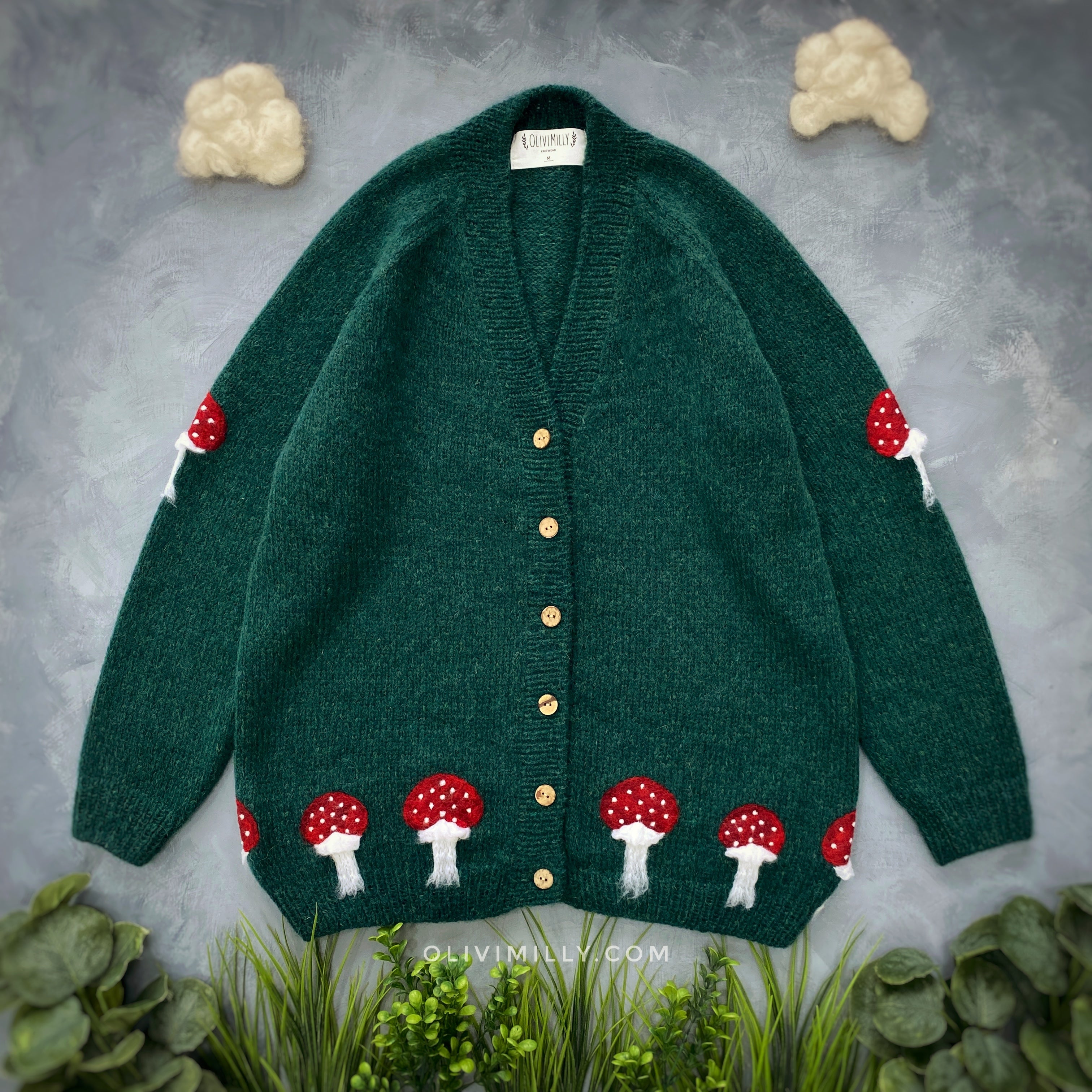 Adult Mushrooms cardigan | Emerald