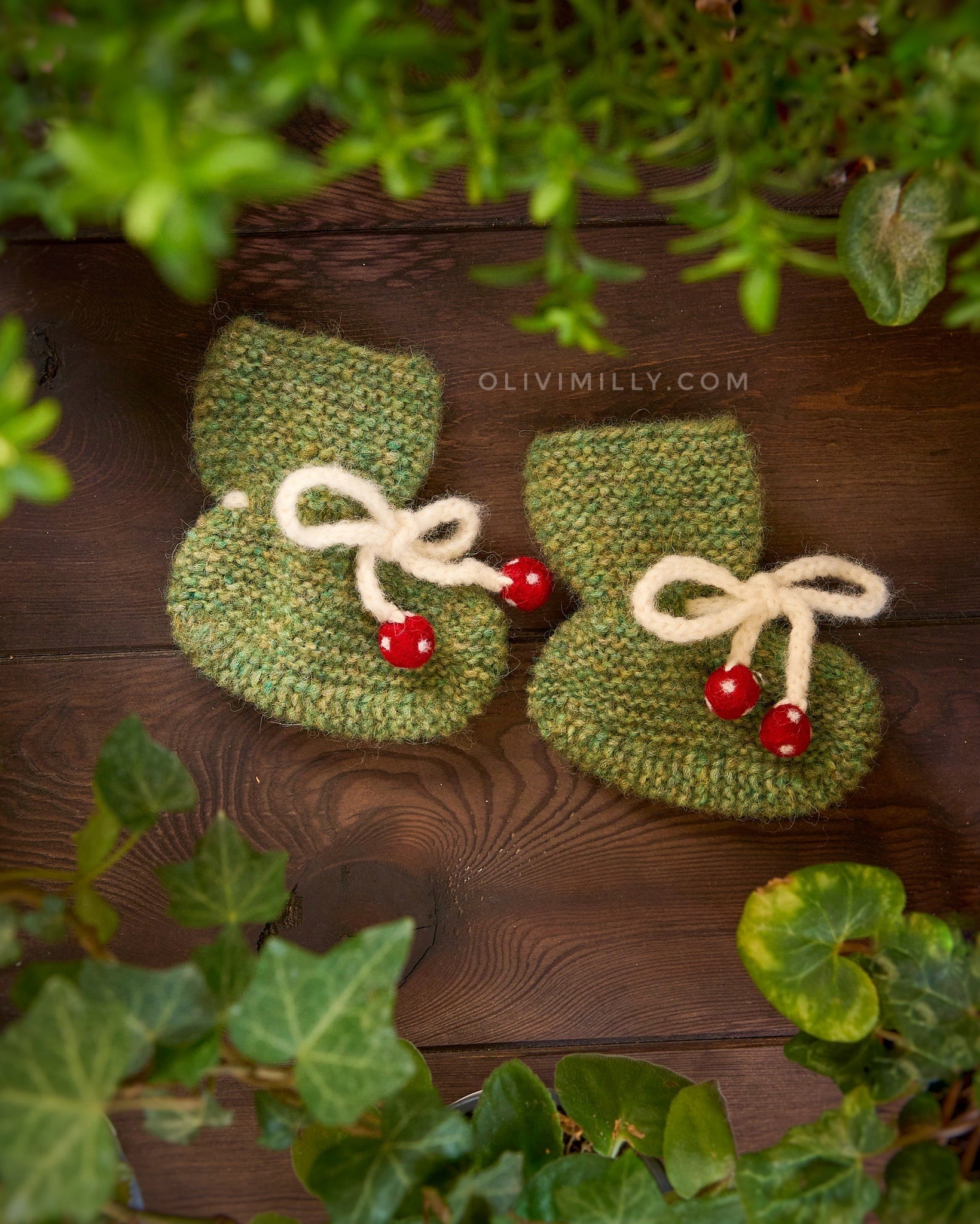 Mushrooms Booties |green moss| in stock (1-2y)
