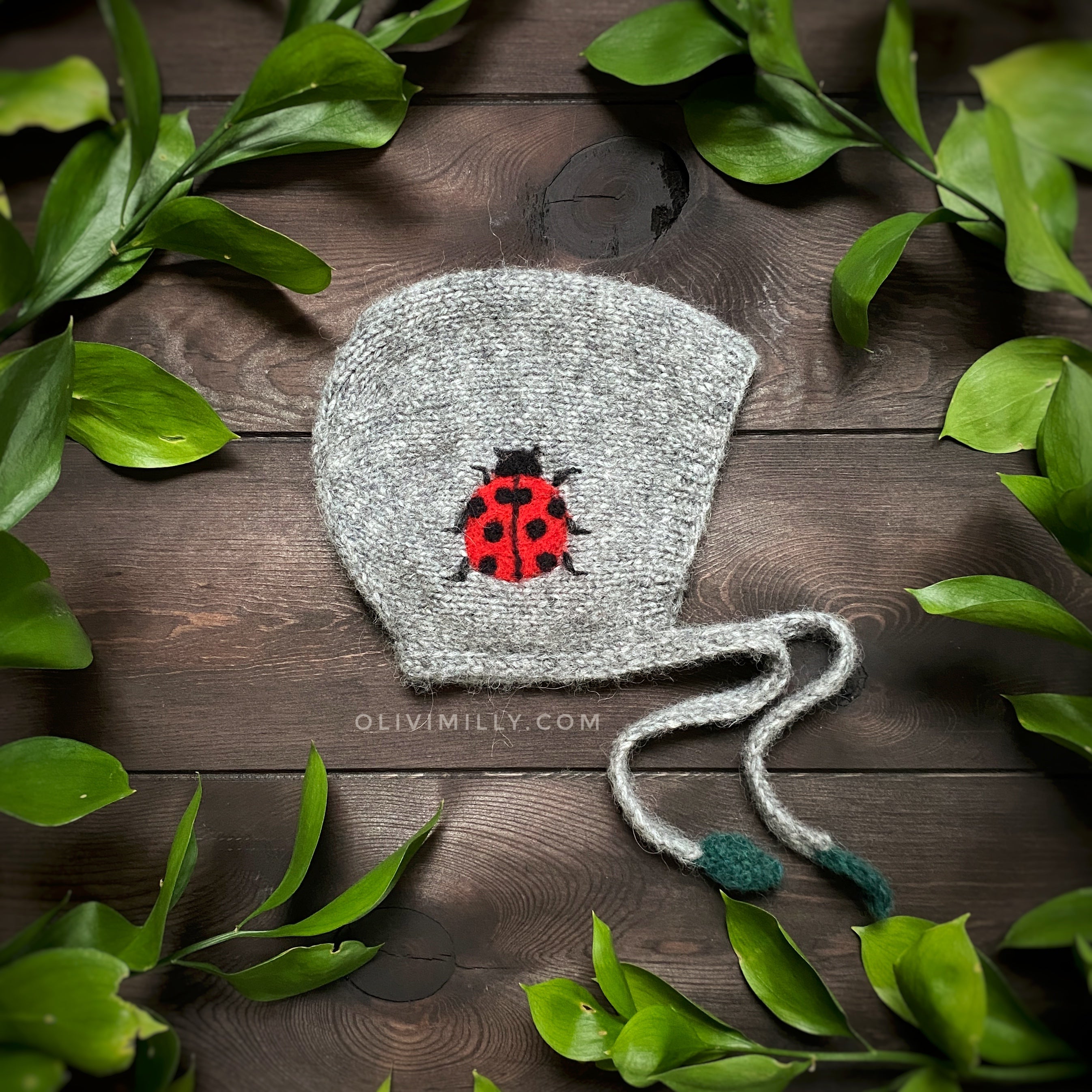 Ladybug bonnet |dark grey| in stock (3-6m)