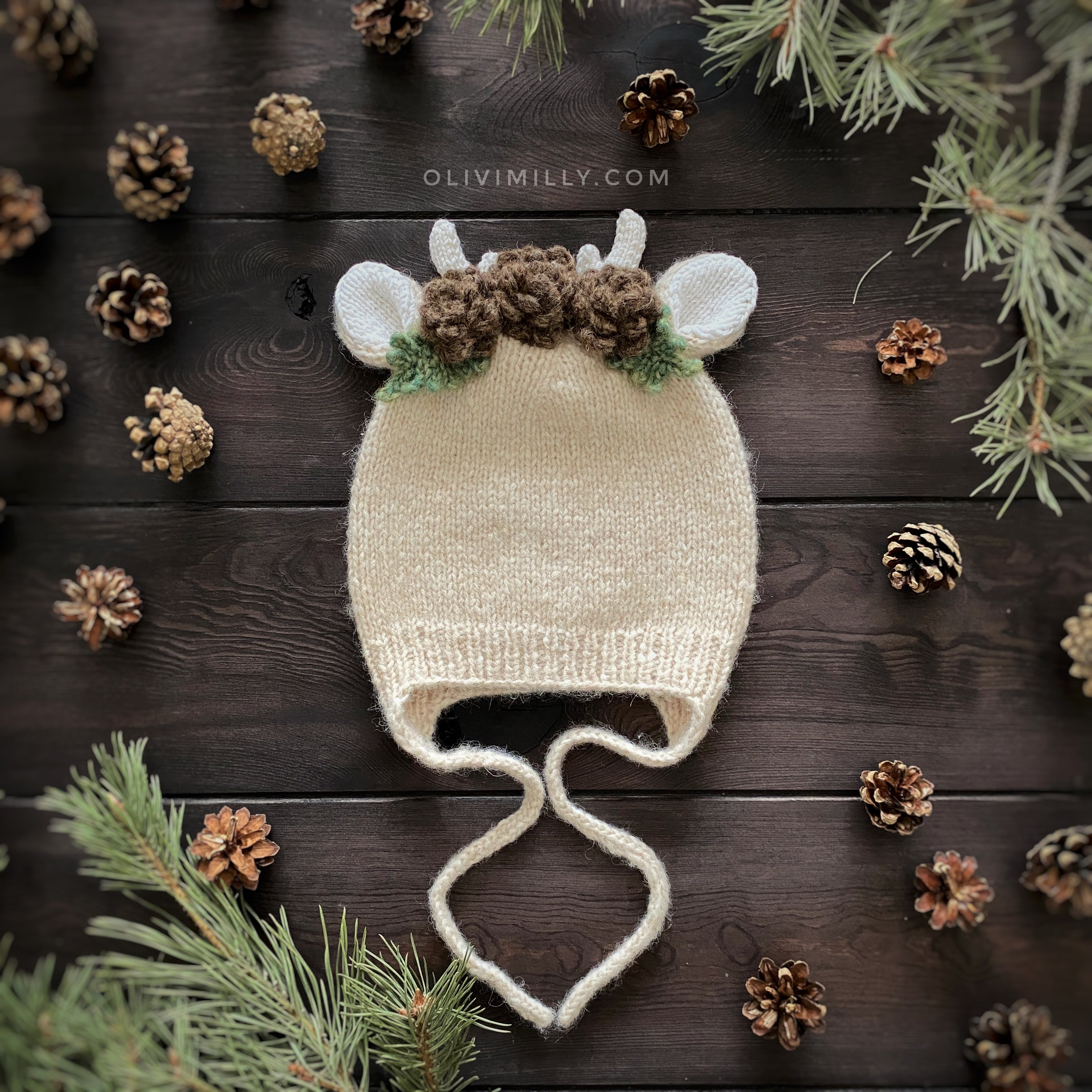 Deer Hat with cones |wheat| in stock (1-2y)
