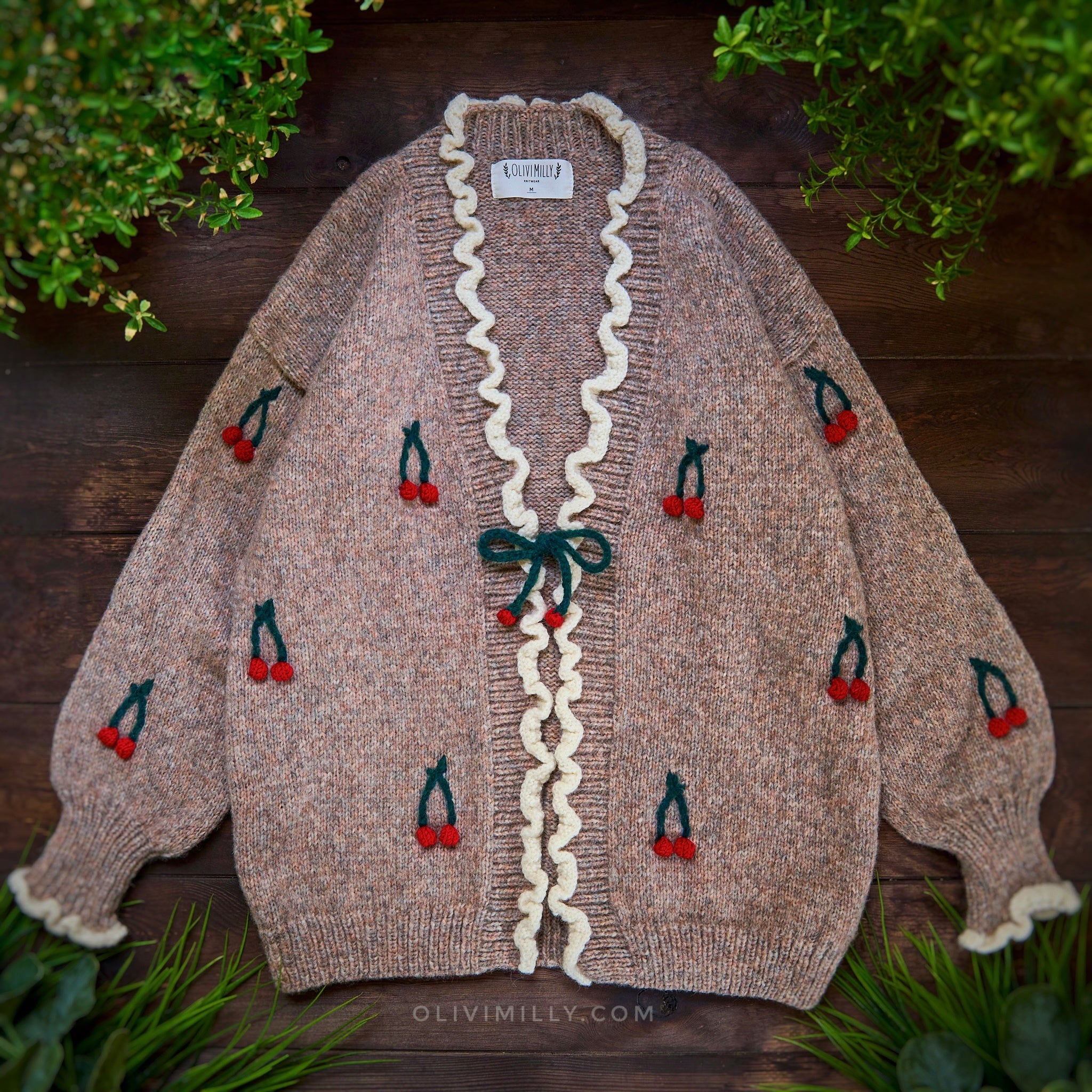 Adult Cardigan Cherries |beigebrown| in stock (size S)