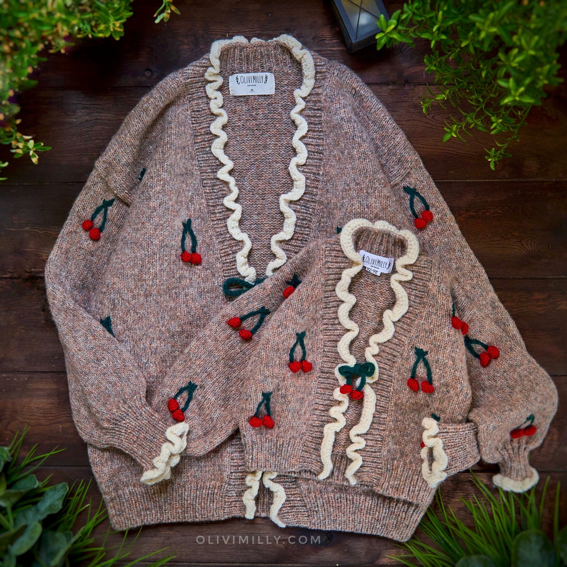 Adult Cardigan Cherries |beigebrown| in stock (size S)
