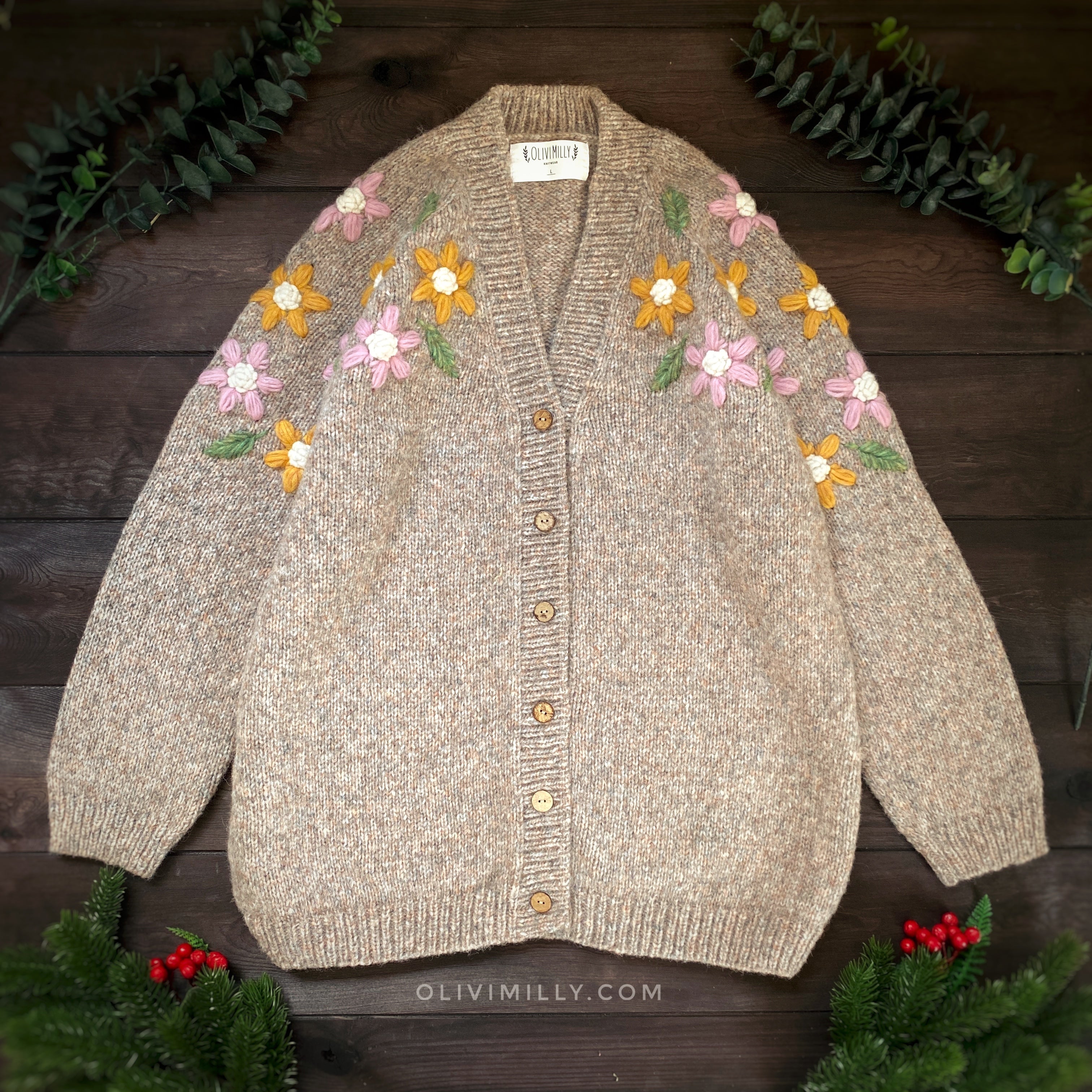 Adult Flower Rain cardigan |beigebrown| in stock (size L)