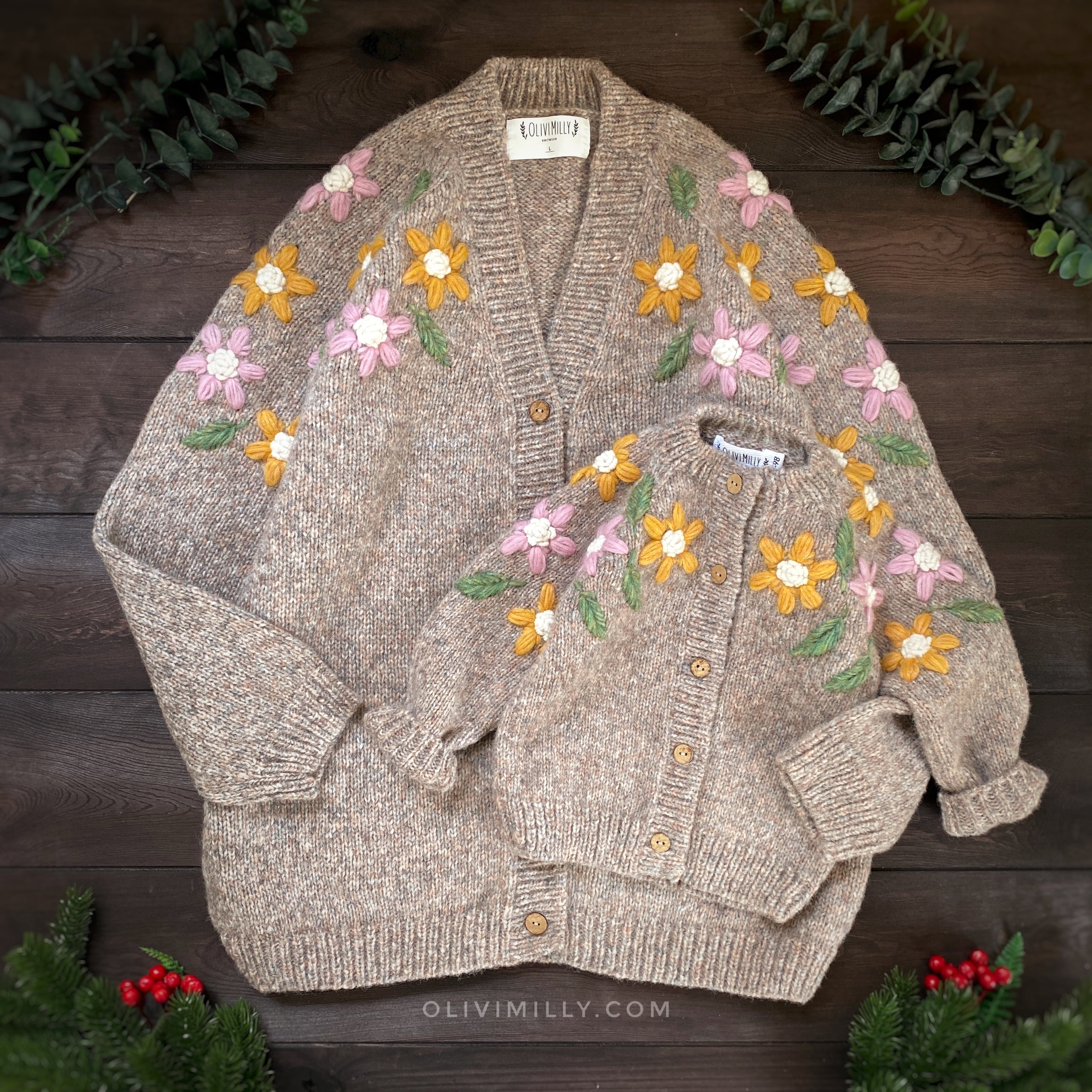 Adult Flower Rain cardigan |beigebrown| in stock (size L)