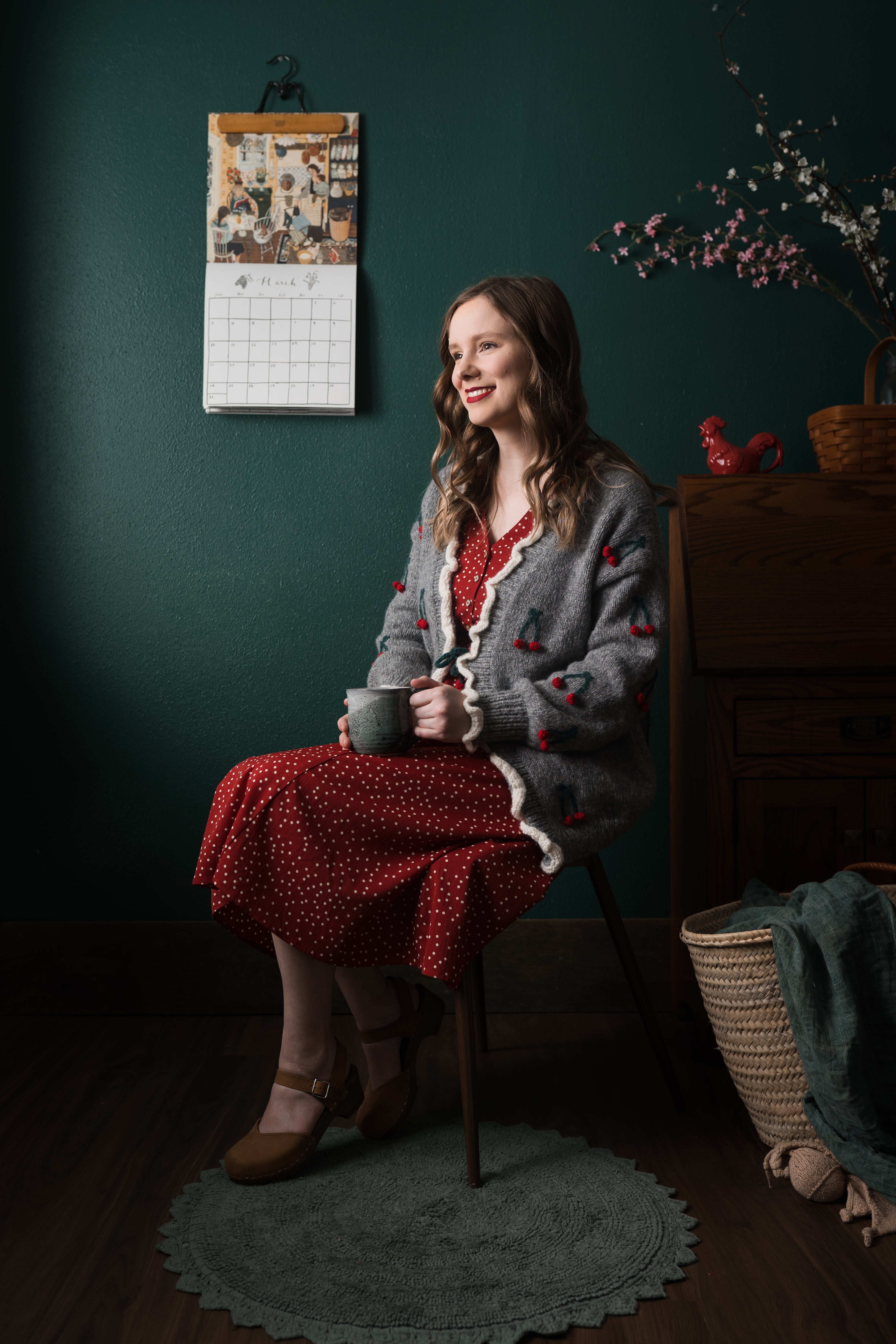 Adult  Cherries Cardigan | Dark grey