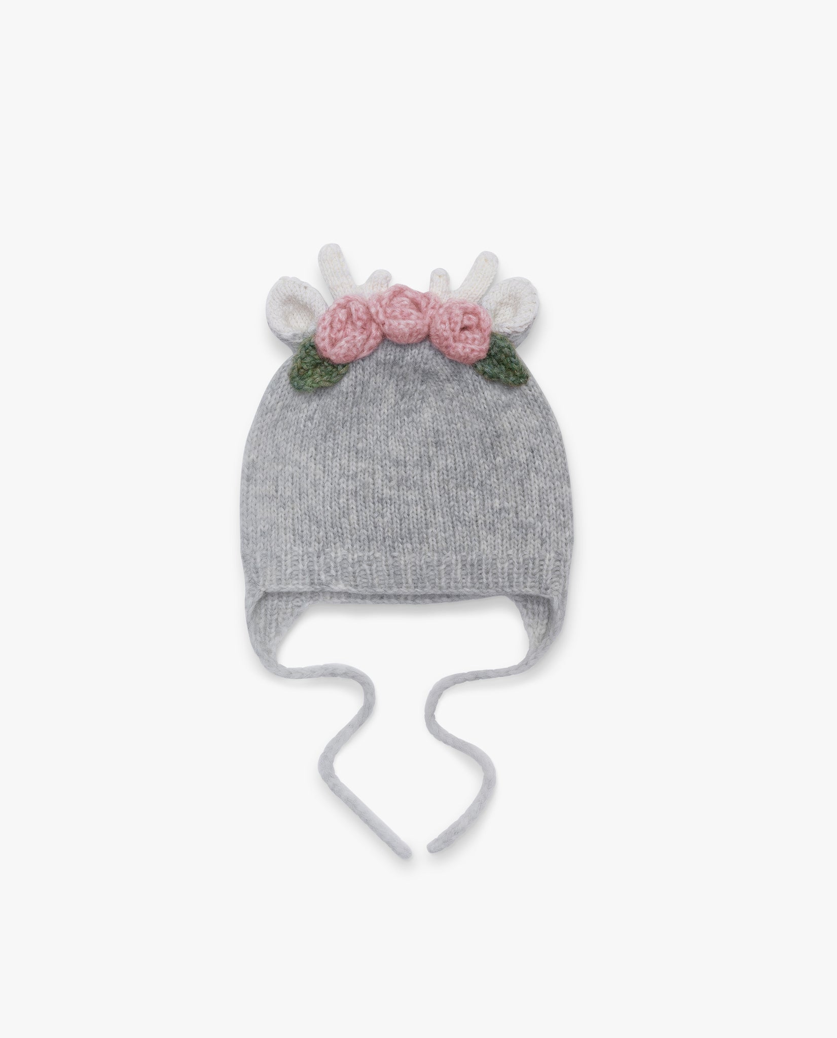 Deer hat with flowers |light grey&pink| in stock (1-2y)