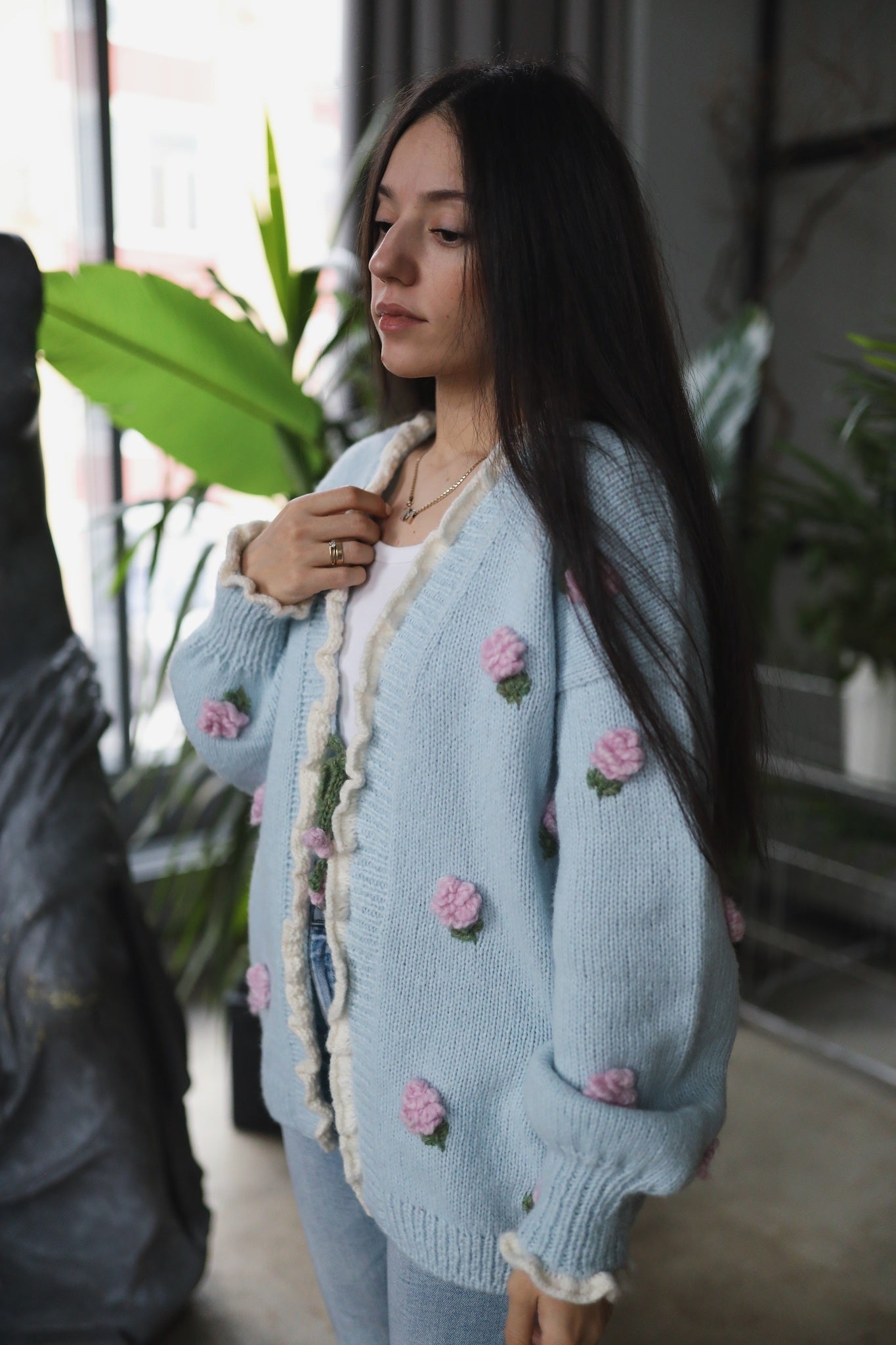 Adult Roses cardigan | Blue
