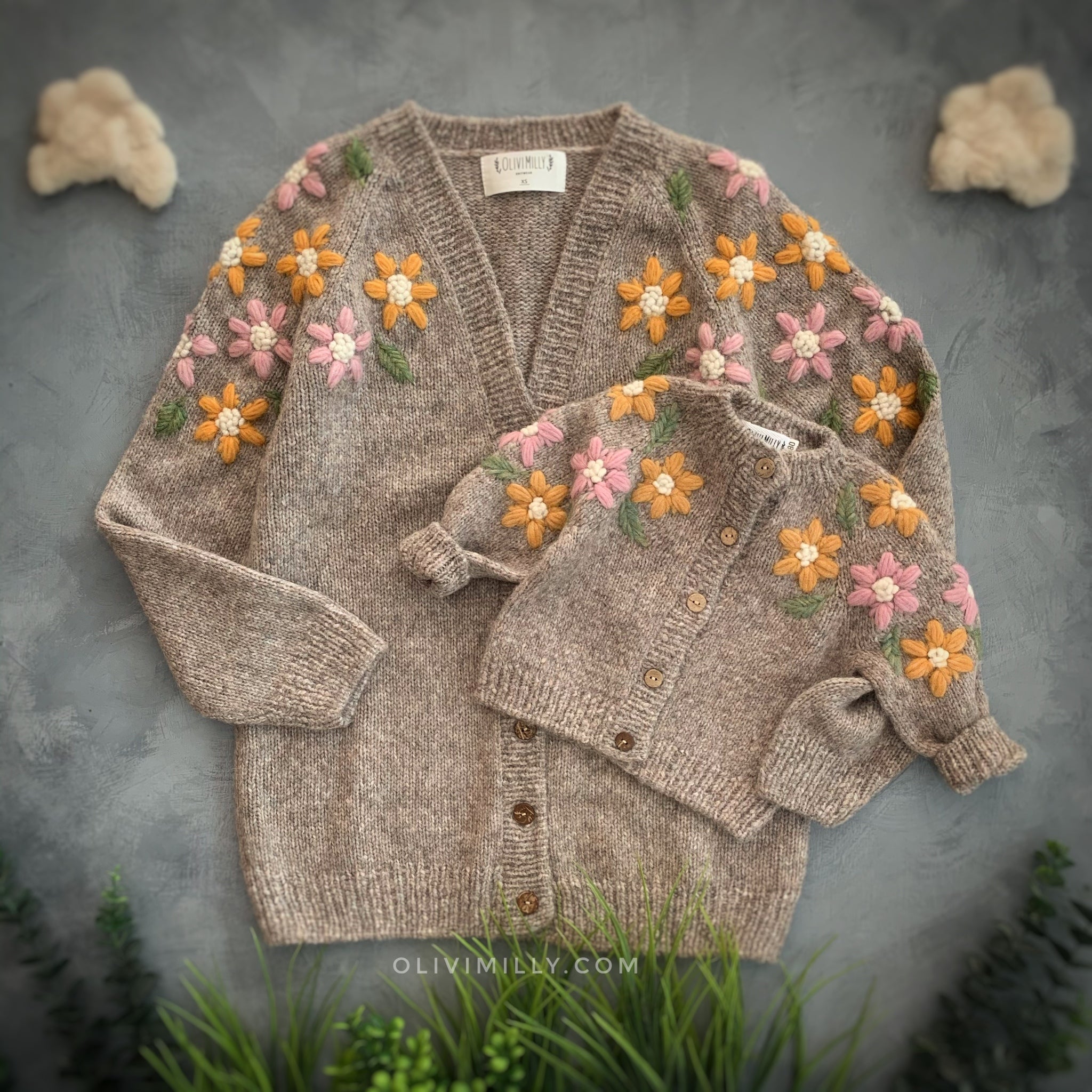 Adult Flower Rain cardigan | Beigebrown