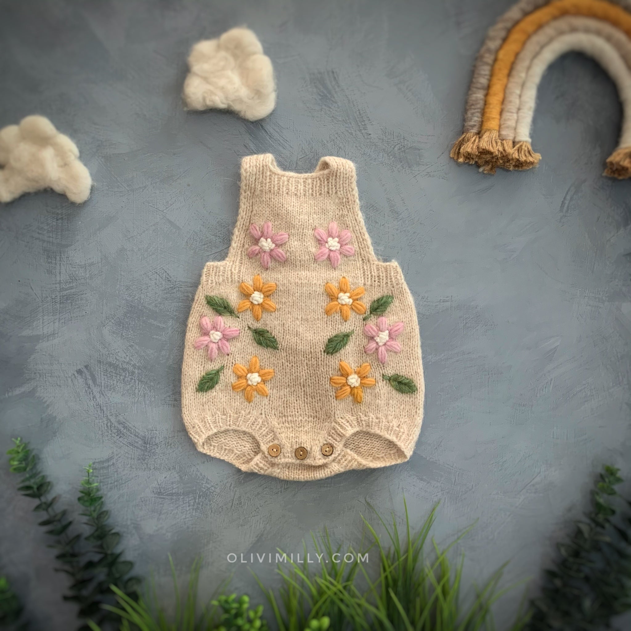 Flower Rain romper | Wheat