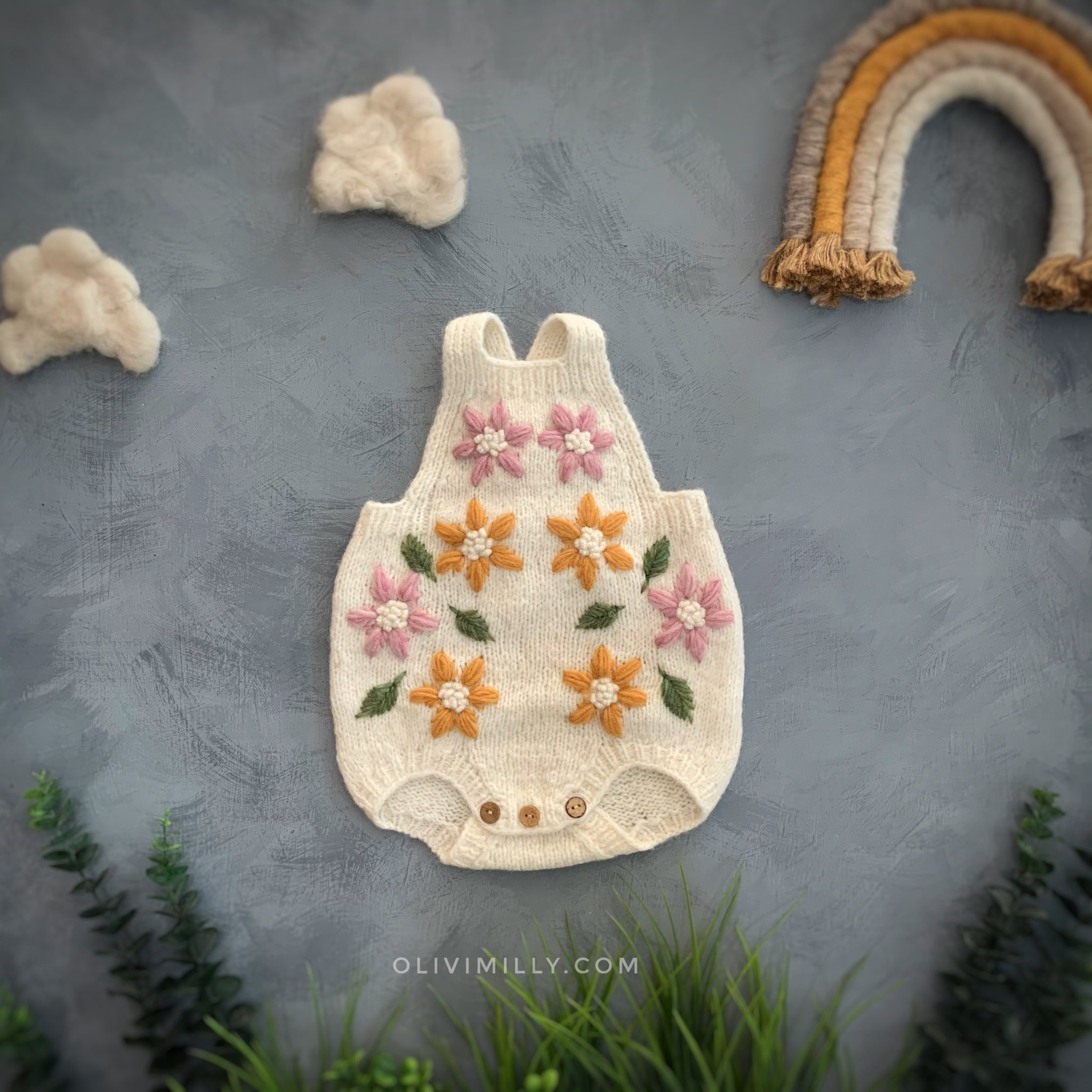 Flower Rain romper | off white