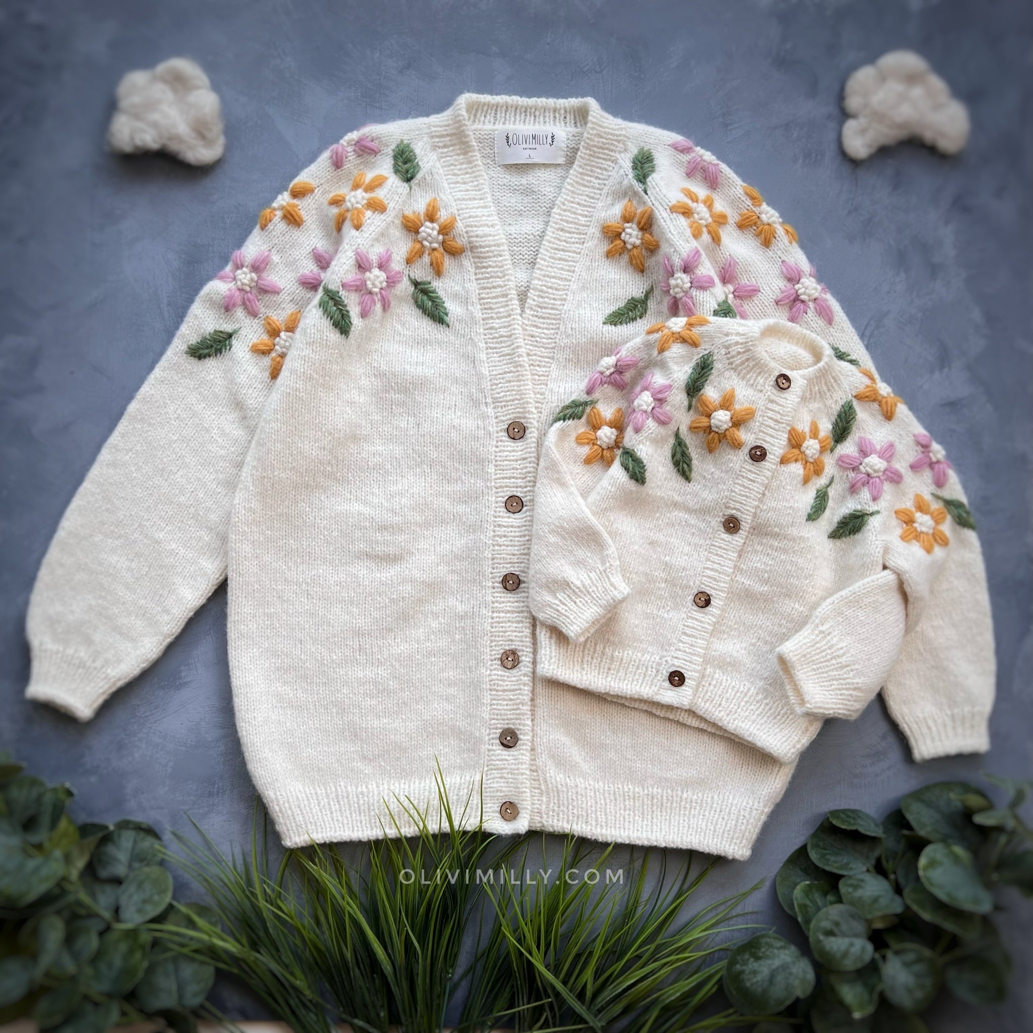 Adult Flower Rain cardigan | off white