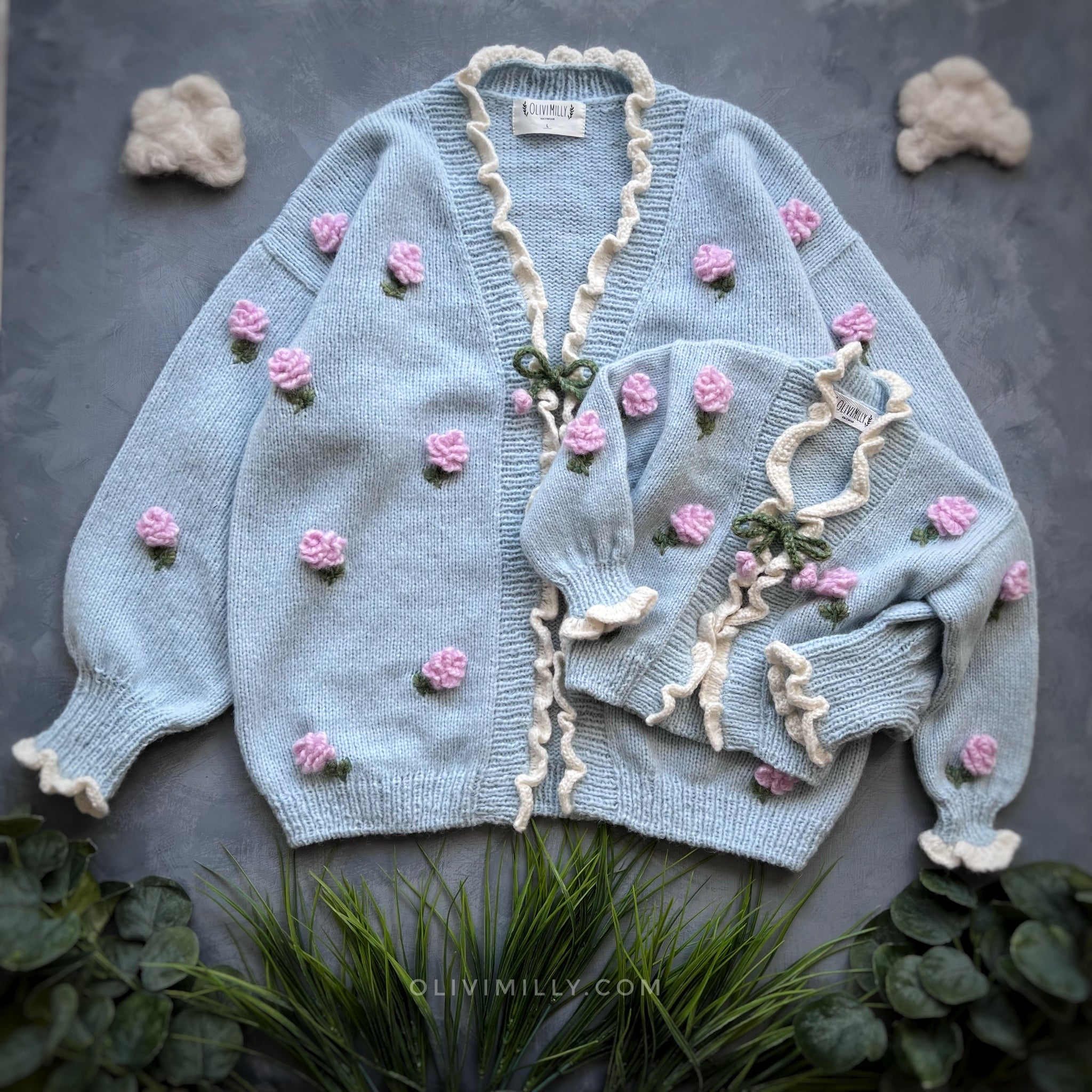 Adult Roses cardigan | Blue
