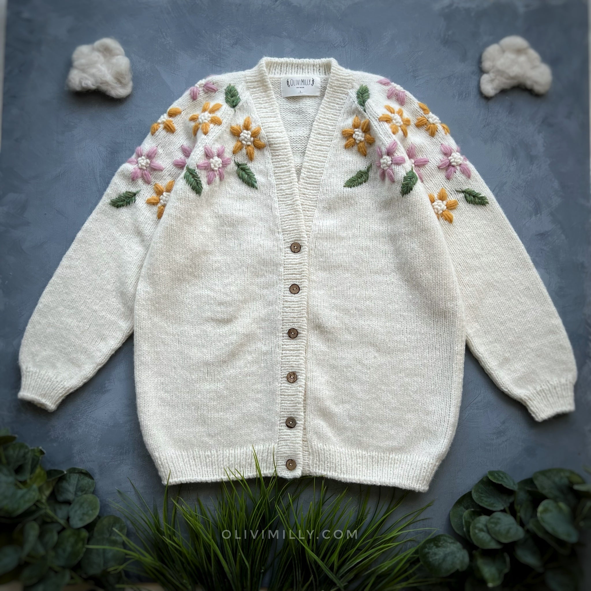 Adult Flower Rain cardigan | off white