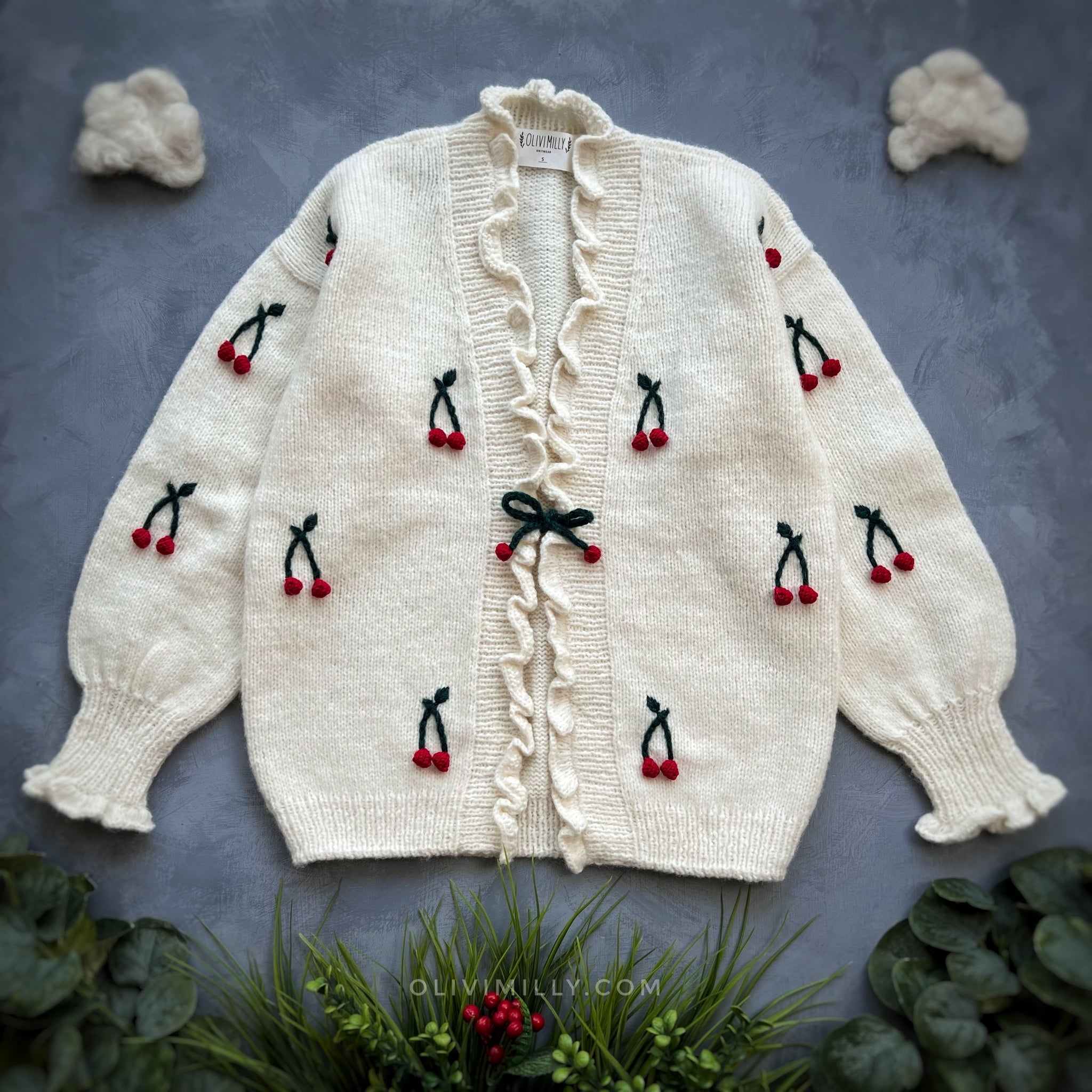 Adult Cardigan Cherries | off white