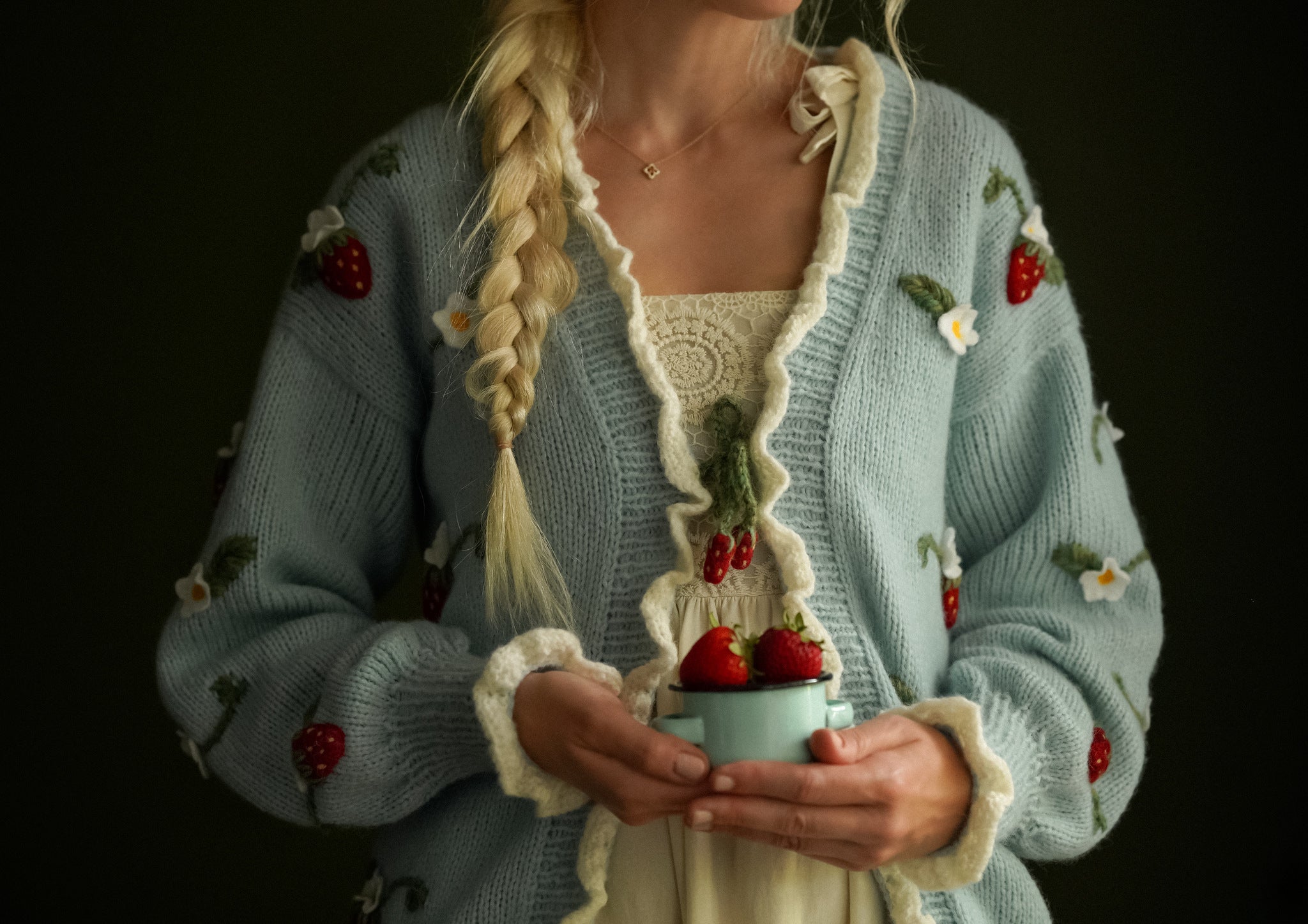 Adult Strawberries cardigan | Blue