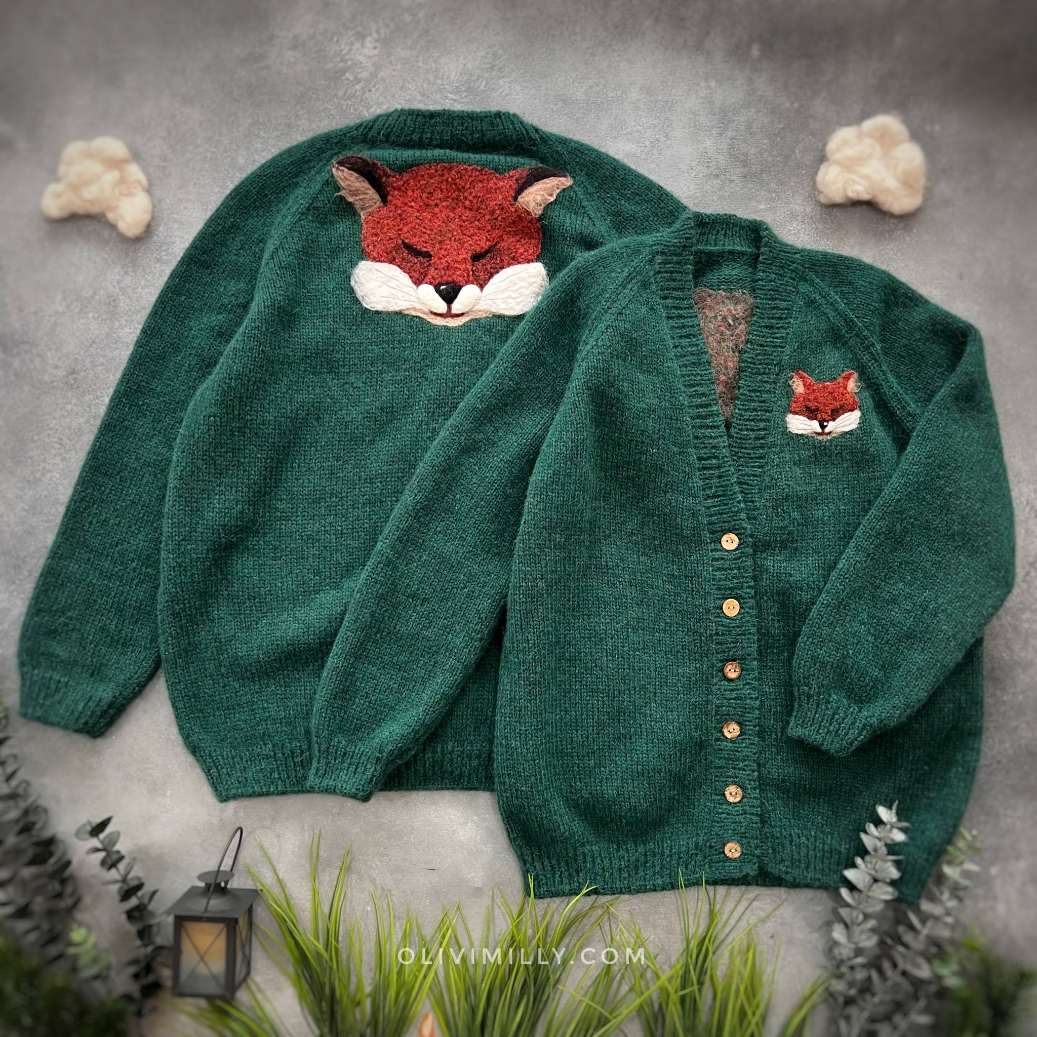 Adult Fox cardigan | Emerald