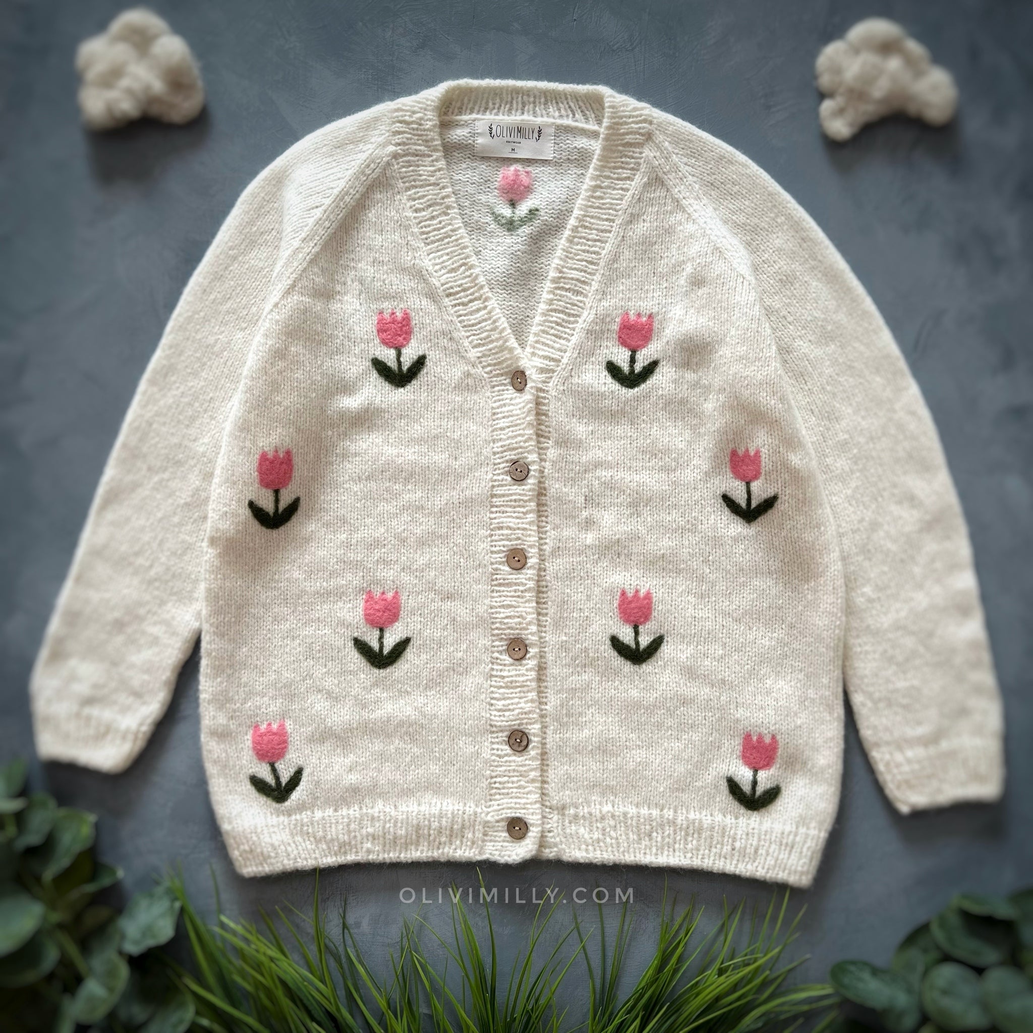 Adult Tulips cardigan | Off white
