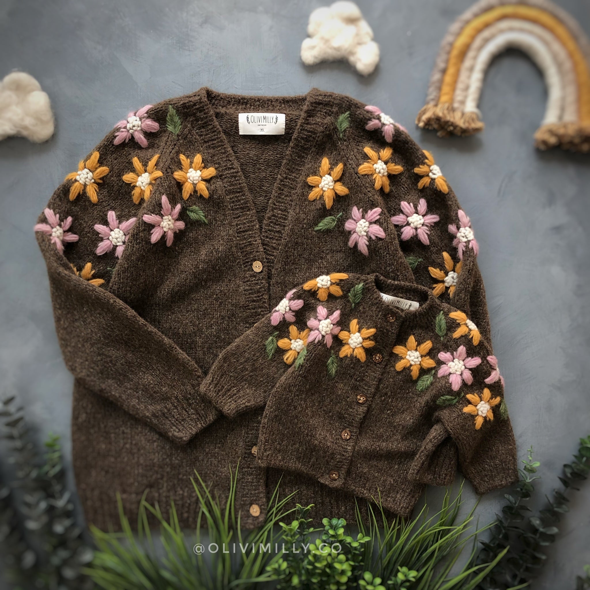 Adult Flower Rain cardigan | Brown