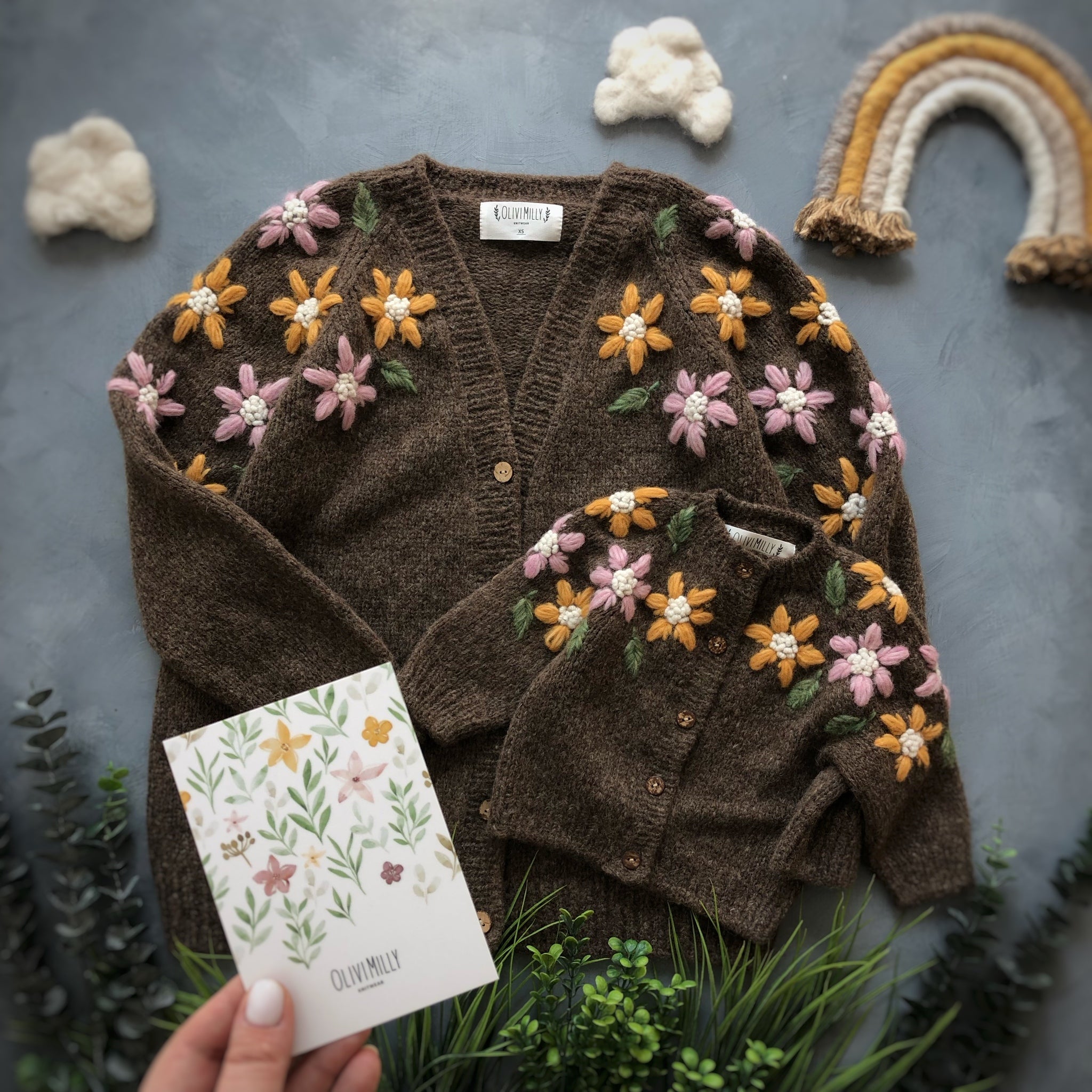 Adult Flower Rain cardigan | Brown