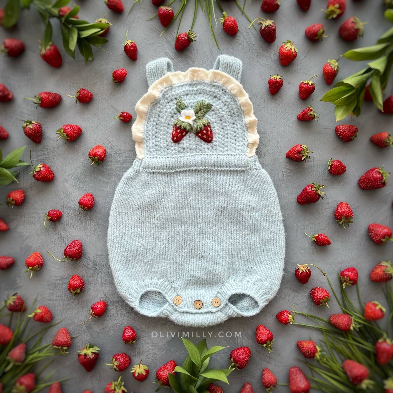 Strawberries Romper | Blue
